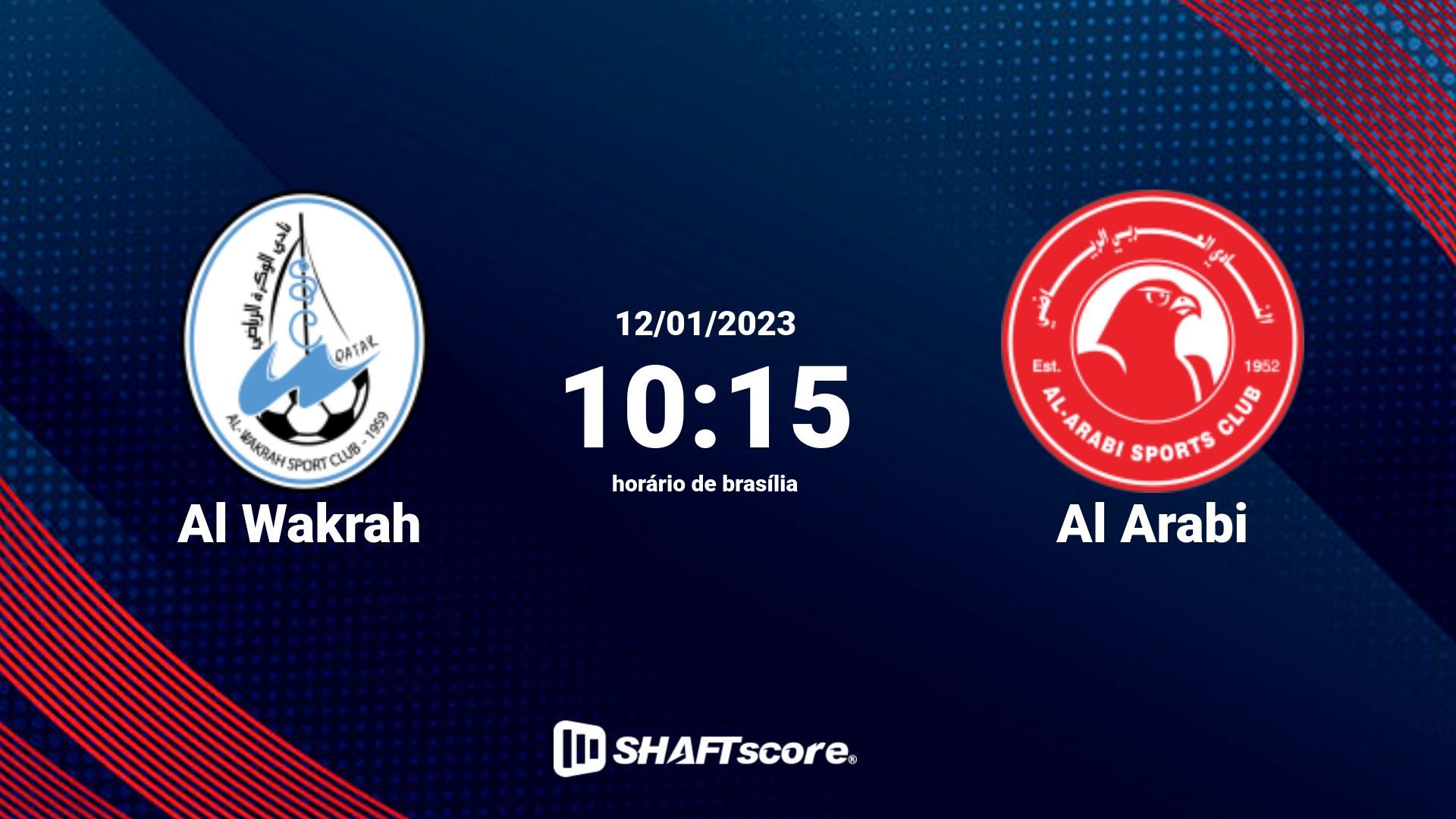 Estatísticas do jogo Al Wakrah vs Al Arabi 12.01 10:15