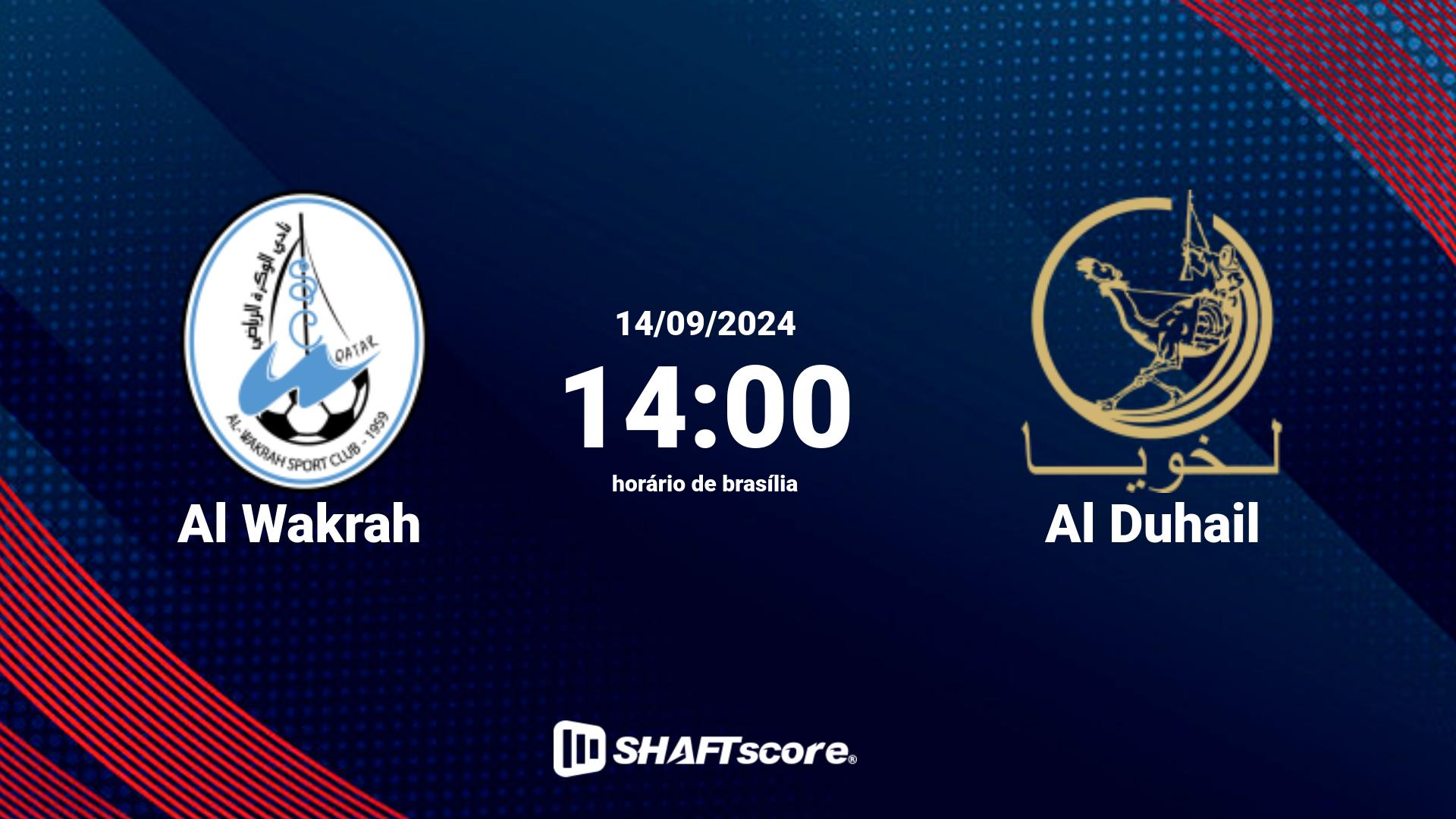 Estatísticas do jogo Al Wakrah vs Al Duhail 14.09 14:00