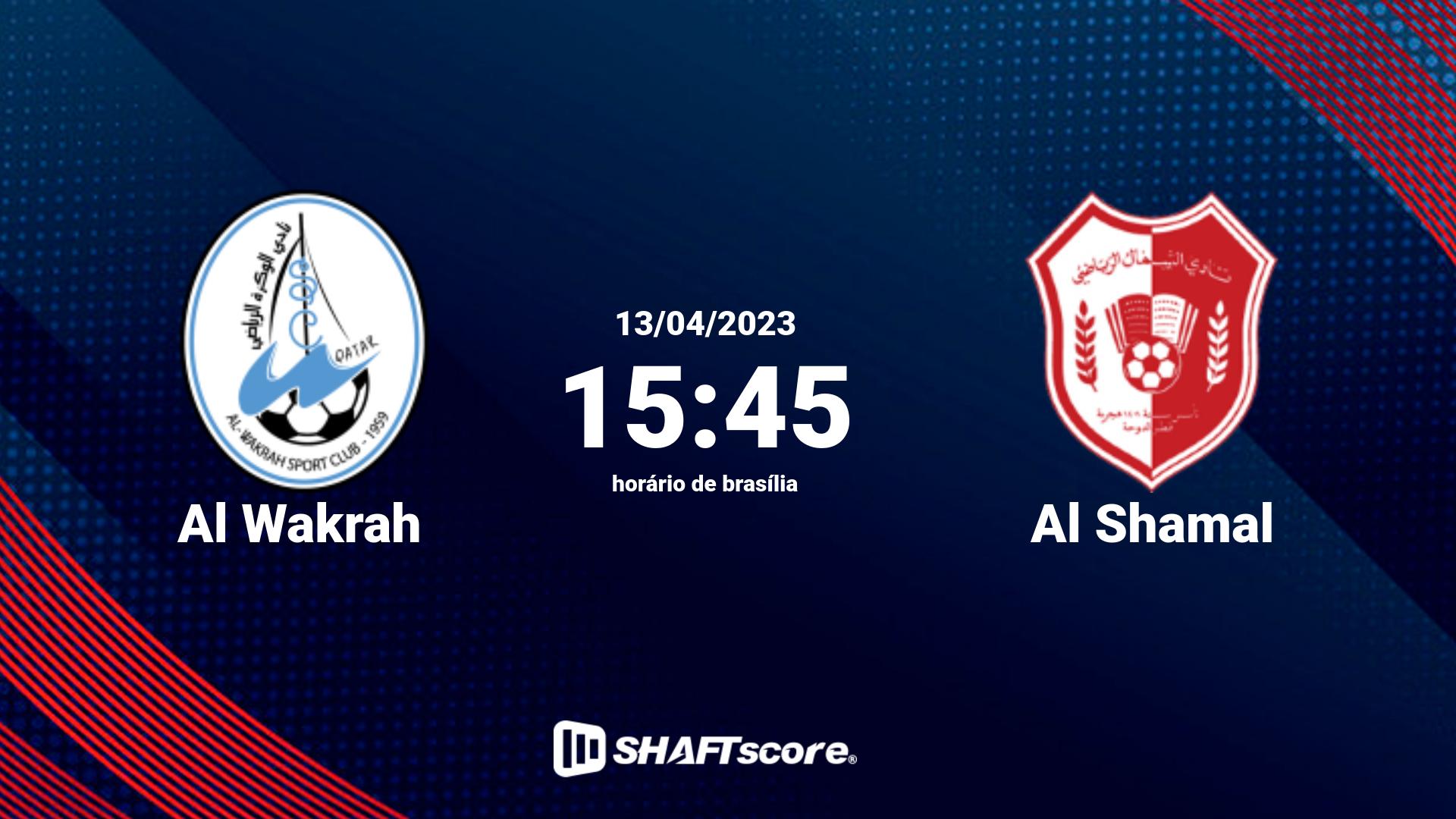 Estatísticas do jogo Al Wakrah vs Al Shamal 13.04 15:45