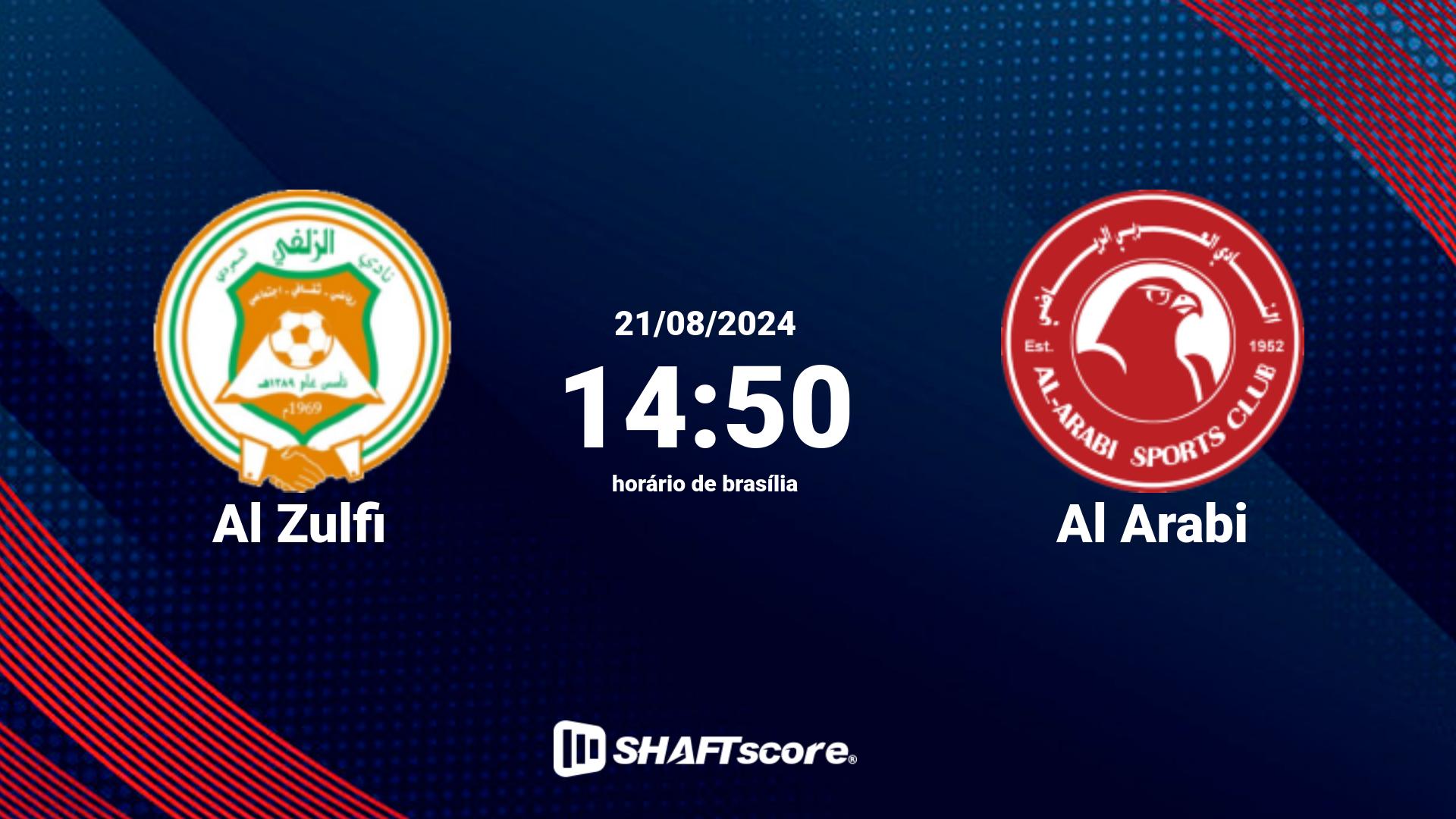 Estatísticas do jogo Al Zulfi vs Al Arabi 21.08 14:50