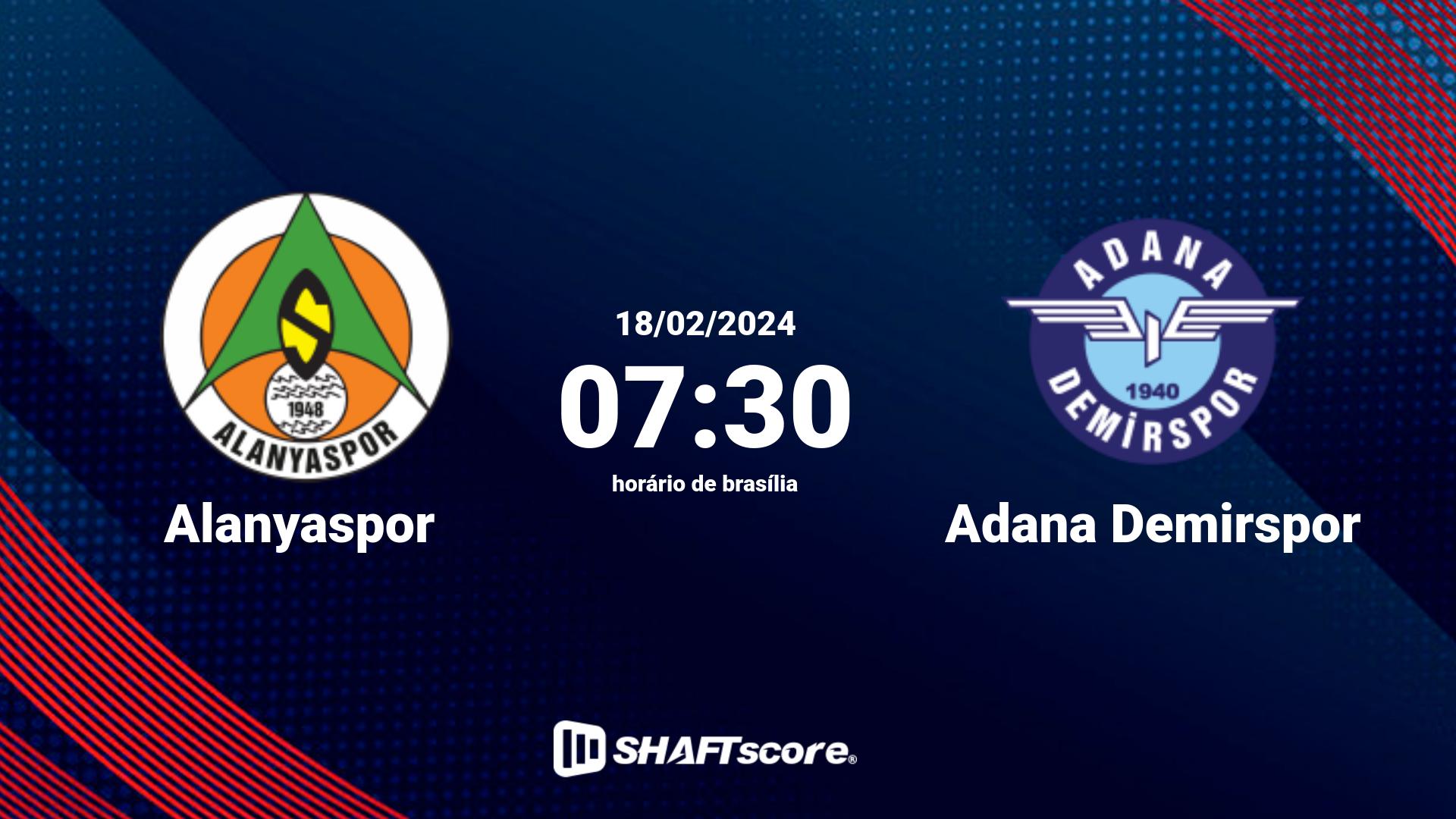 Estatísticas do jogo Alanyaspor vs Adana Demirspor 18.02 07:30