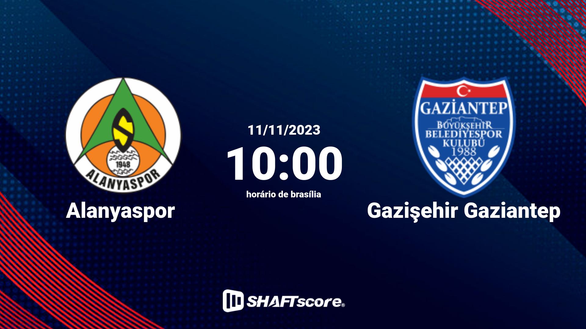 Estatísticas do jogo Alanyaspor vs Gazişehir Gaziantep 11.11 10:00