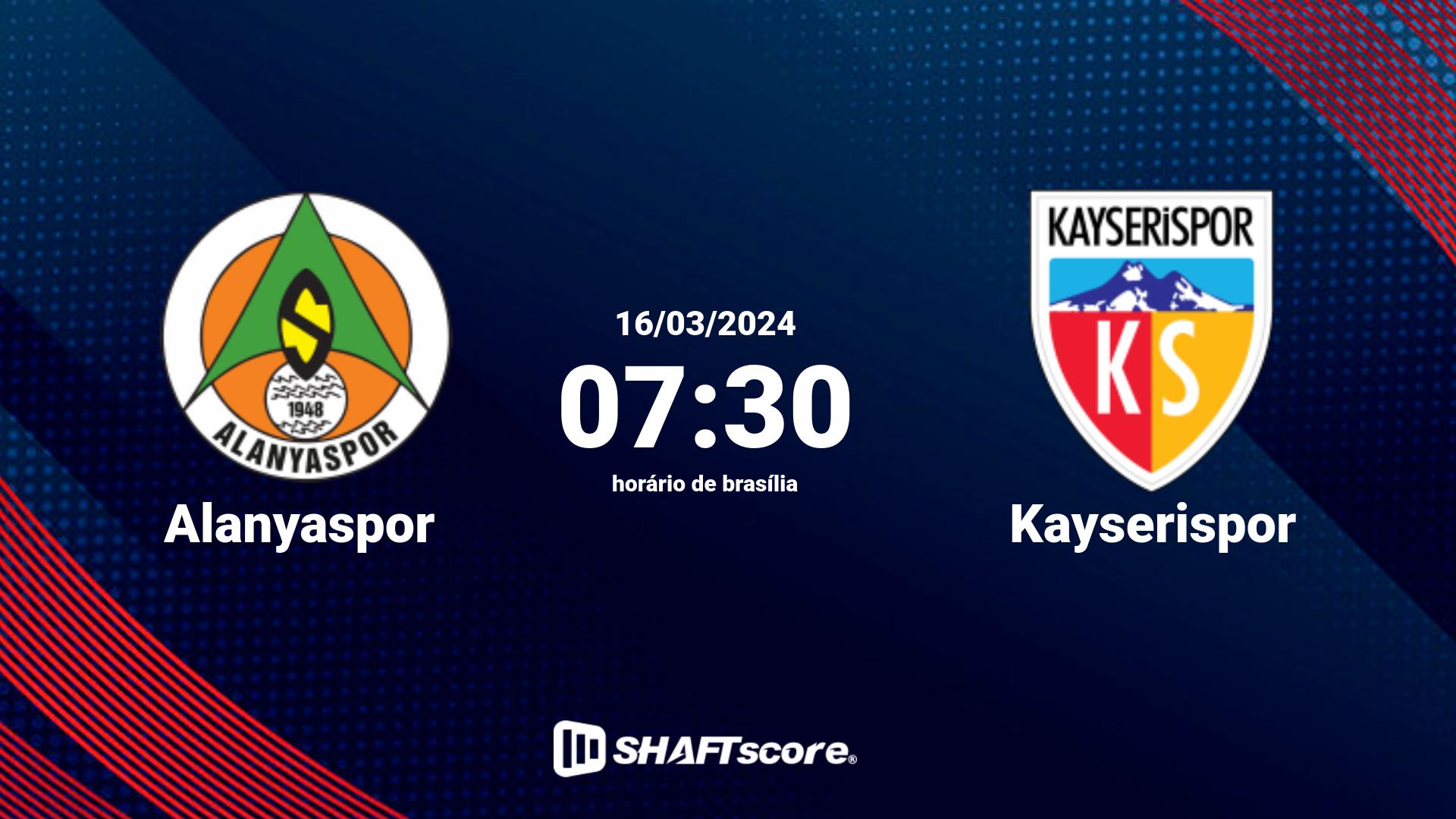 Estatísticas do jogo Alanyaspor vs Kayserispor 16.03 07:30