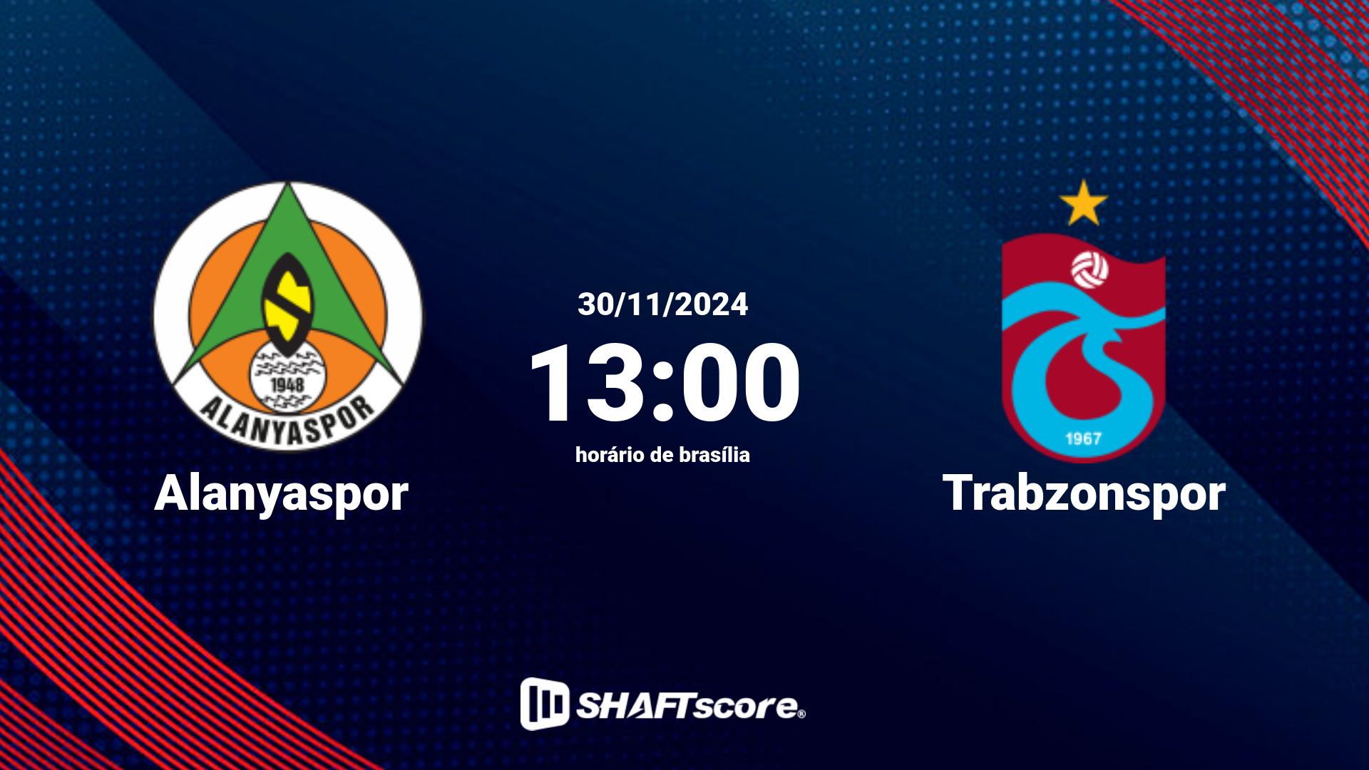 Estatísticas do jogo Alanyaspor vs Trabzonspor 30.11 13:00