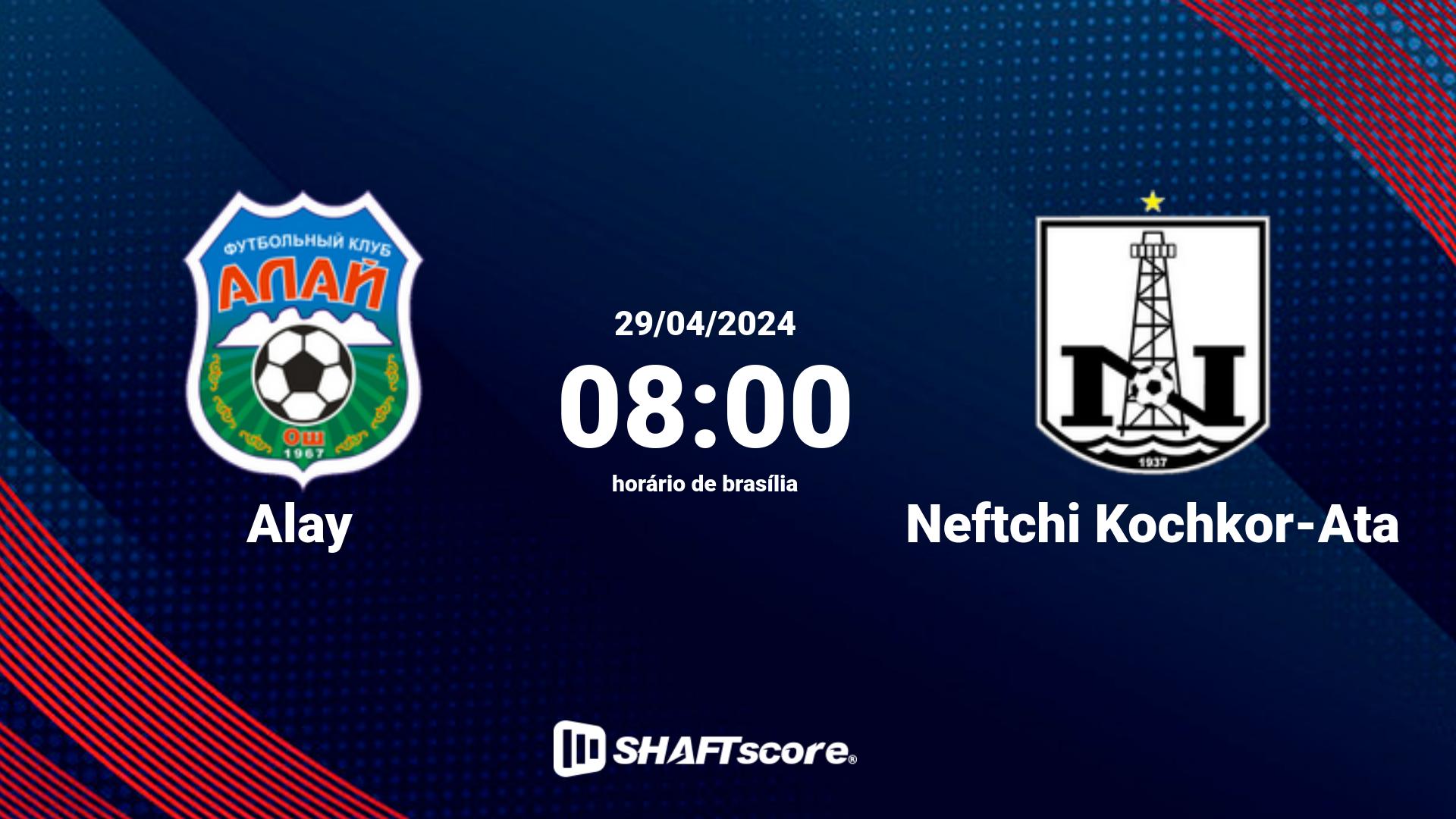 Estatísticas do jogo Alay vs Neftchi Kochkor-Ata 29.04 08:00