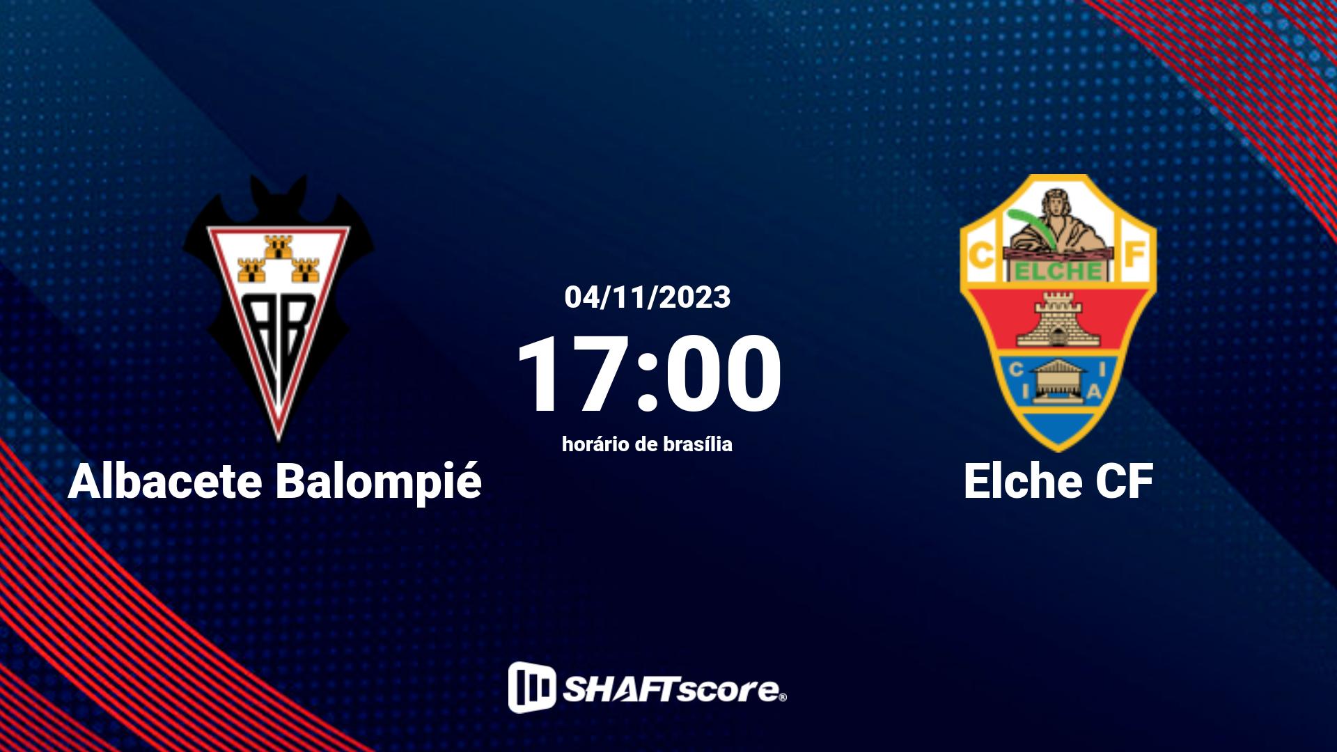 Estatísticas do jogo Albacete Balompié vs Elche CF 04.11 17:00