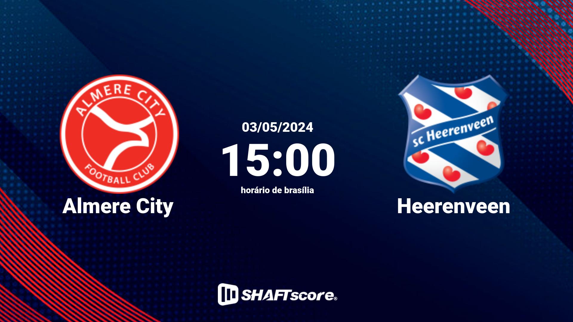 Estatísticas do jogo Almere City vs Heerenveen 03.05 15:00