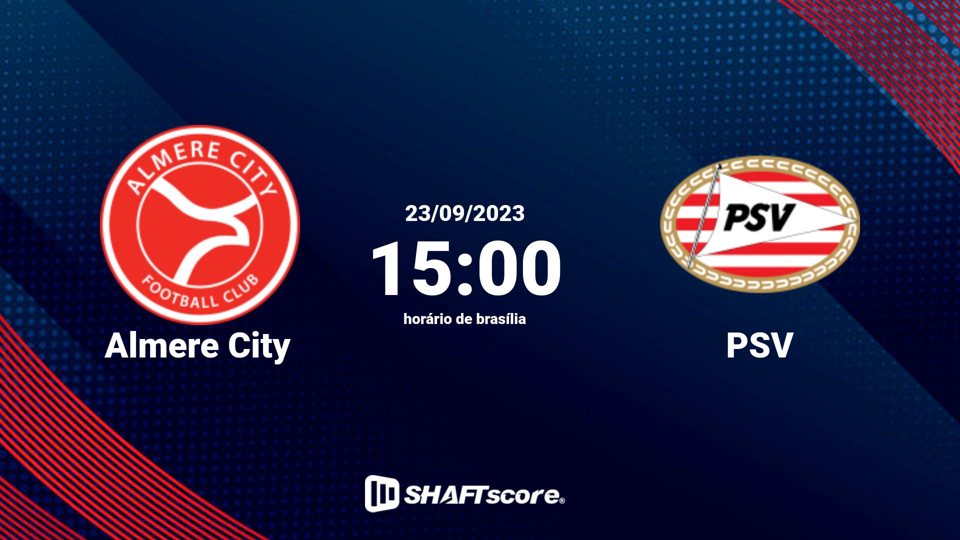 Estatísticas do jogo Almere City vs PSV 23.09 15:00