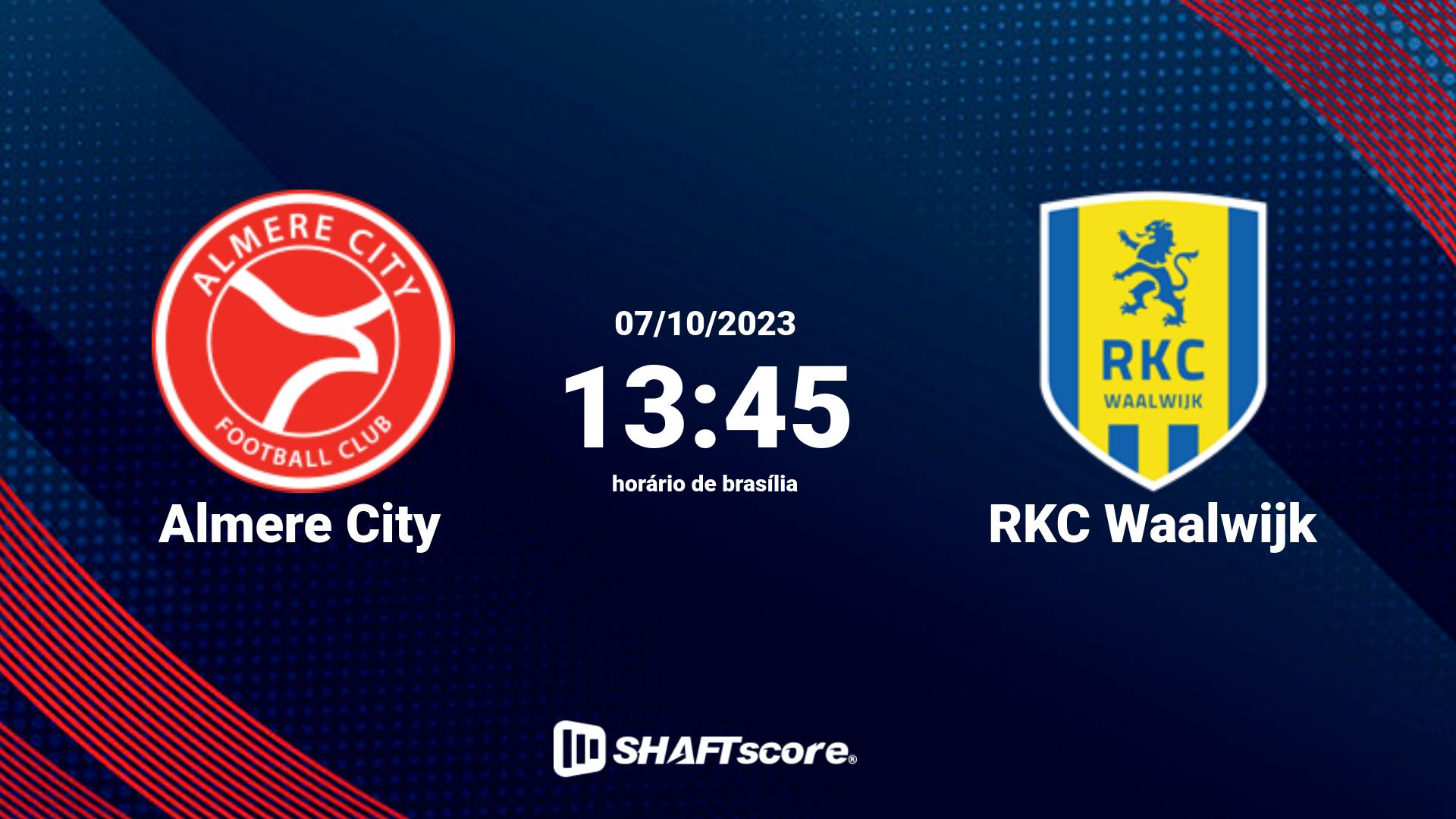 Estatísticas do jogo Almere City vs RKC Waalwijk 07.10 13:45