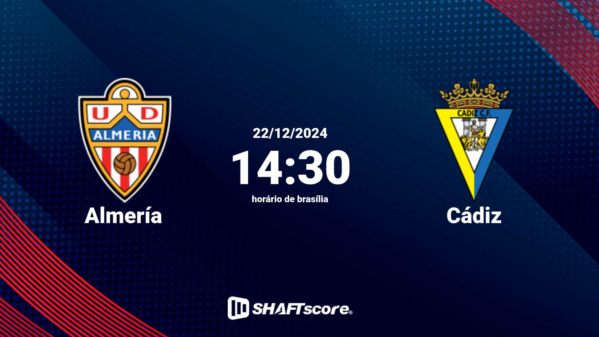 Estatísticas do jogo Almería vs Cádiz 22.12 14:30