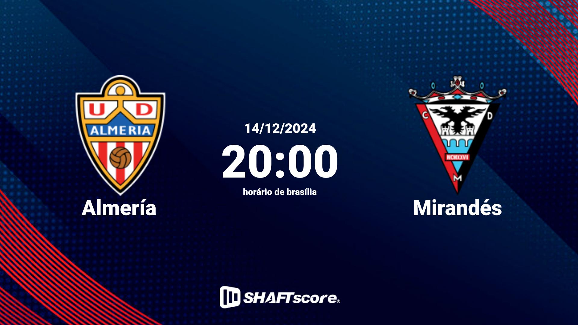 Estatísticas do jogo Almería vs Mirandés 14.12 20:00