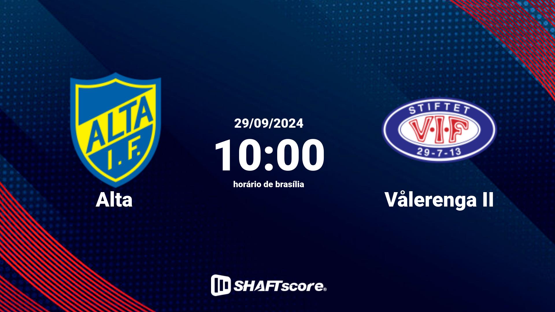 Estatísticas do jogo Alta vs Vålerenga II 29.09 10:00