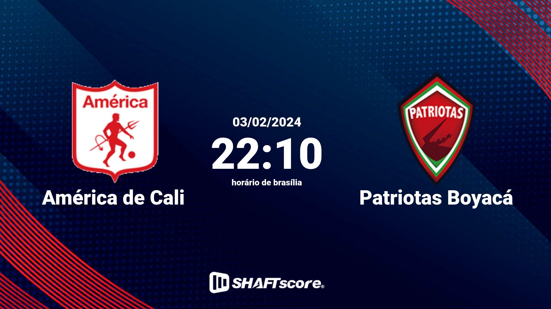 Estatísticas do jogo América de Cali vs Patriotas Boyacá 03.02 22:10