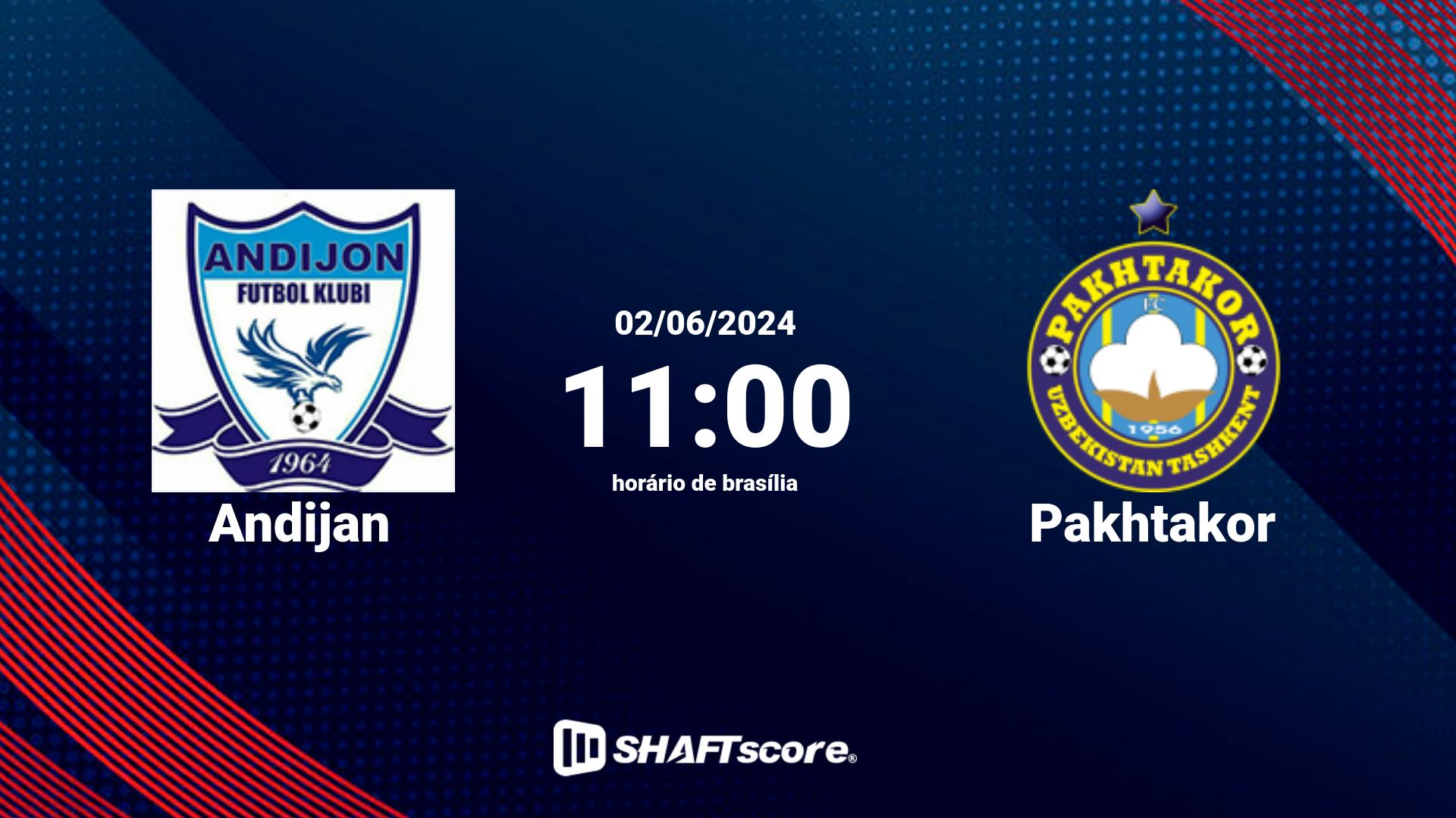 Estatísticas do jogo Andijan vs Pakhtakor 02.06 11:00