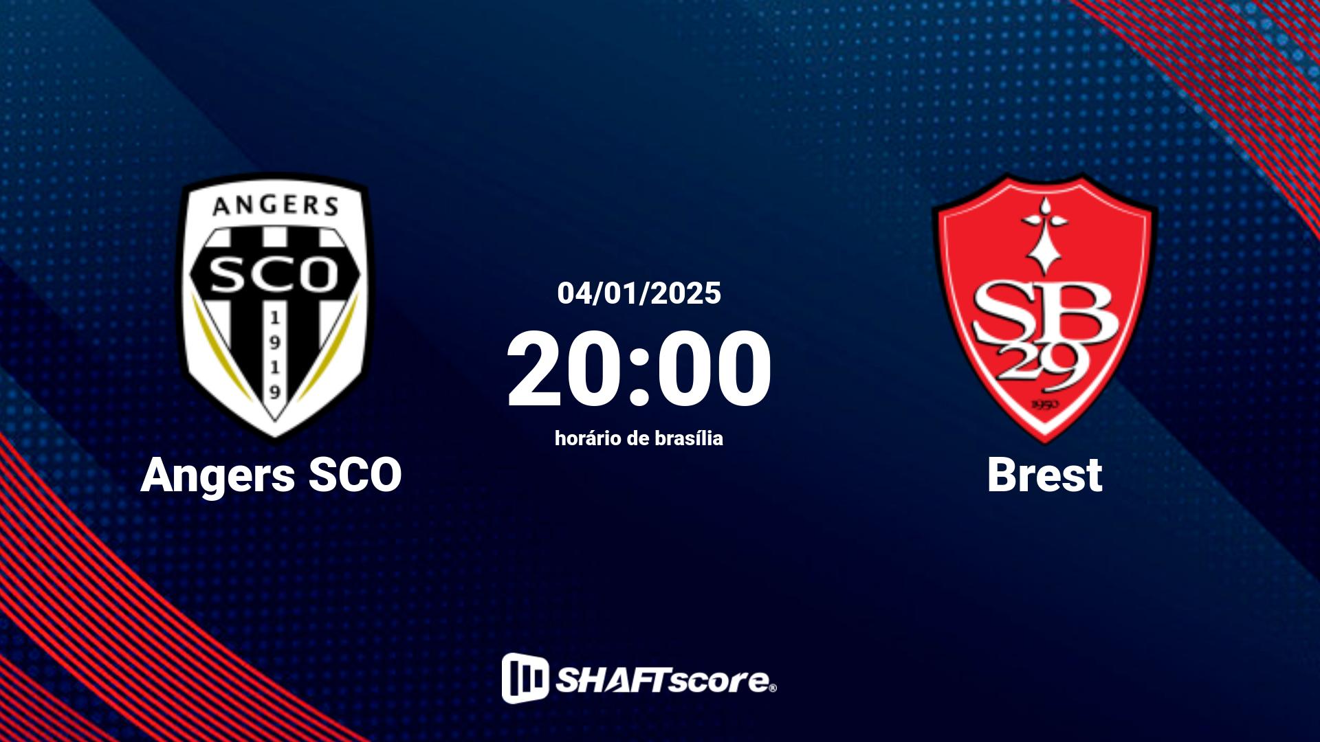 Estatísticas do jogo Angers SCO vs Brest 04.01 20:00