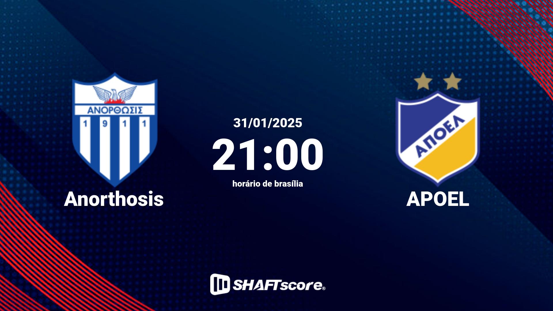 Estatísticas do jogo Anorthosis vs APOEL 31.01 21:00