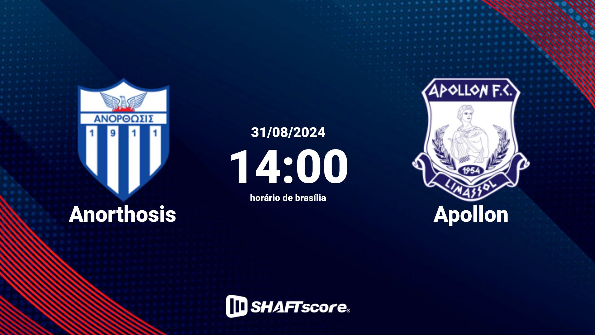 Estatísticas do jogo Anorthosis vs Apollon 31.08 14:00