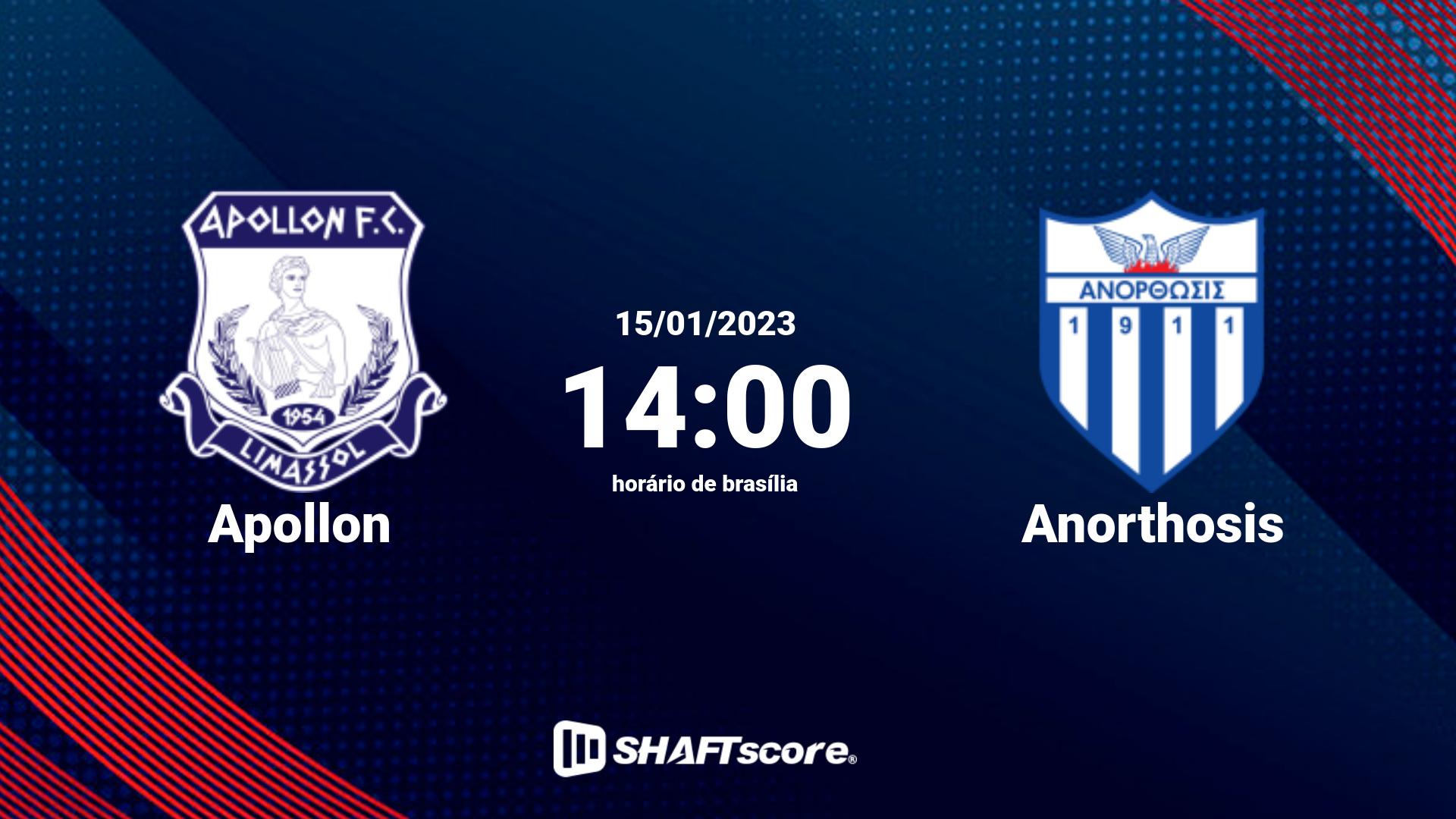 Estatísticas do jogo Apollon vs Anorthosis 15.01 14:00