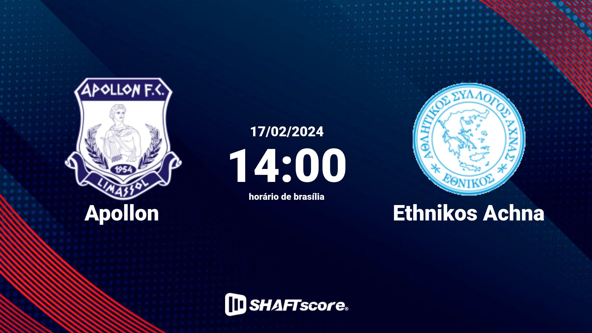 Estatísticas do jogo Apollon vs Ethnikos Achna 17.02 14:00