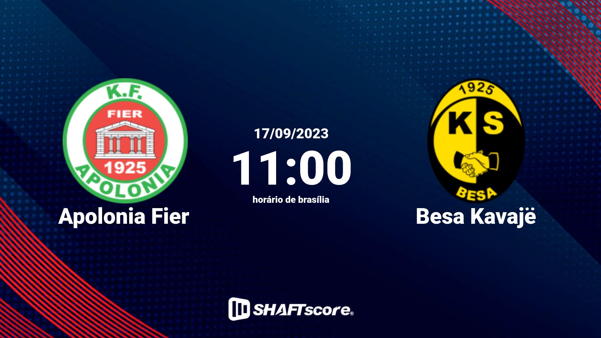 Estatísticas do jogo Apolonia Fier vs Besa Kavajë 17.09 11:00