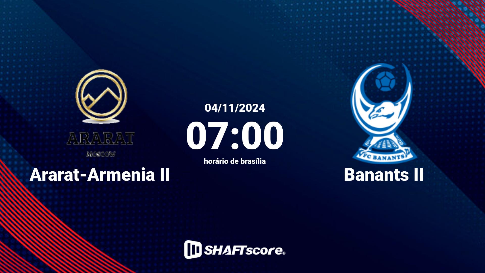 Estatísticas do jogo Ararat-Armenia II vs Banants II 04.11 07:00