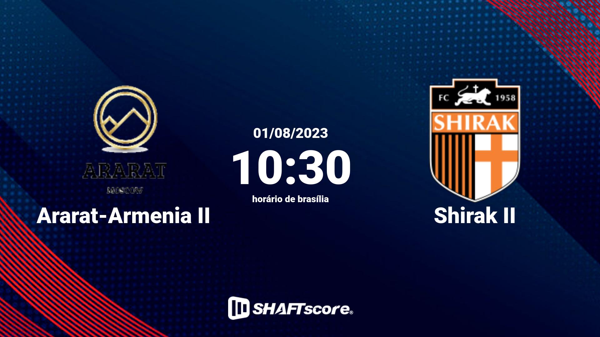 Estatísticas do jogo Ararat-Armenia II vs Shirak II 01.08 10:30