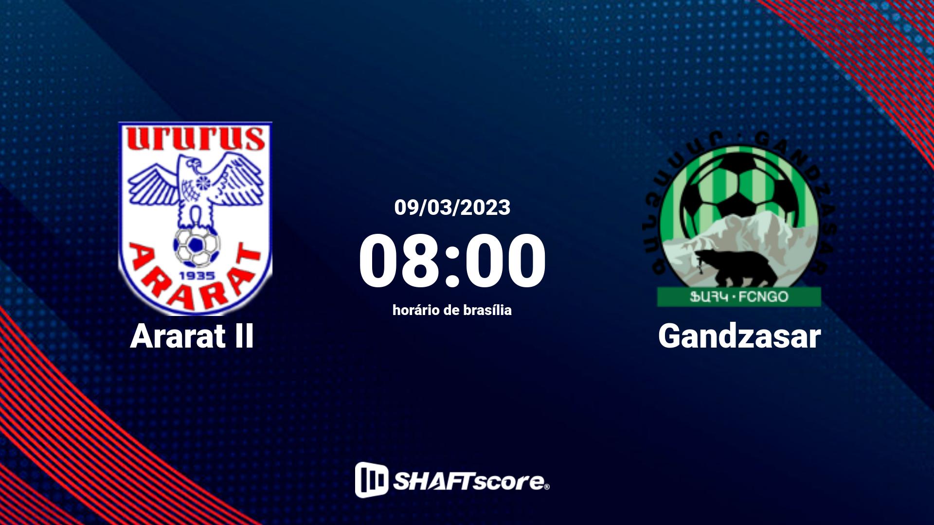 Estatísticas do jogo Ararat II vs Gandzasar 09.03 08:00