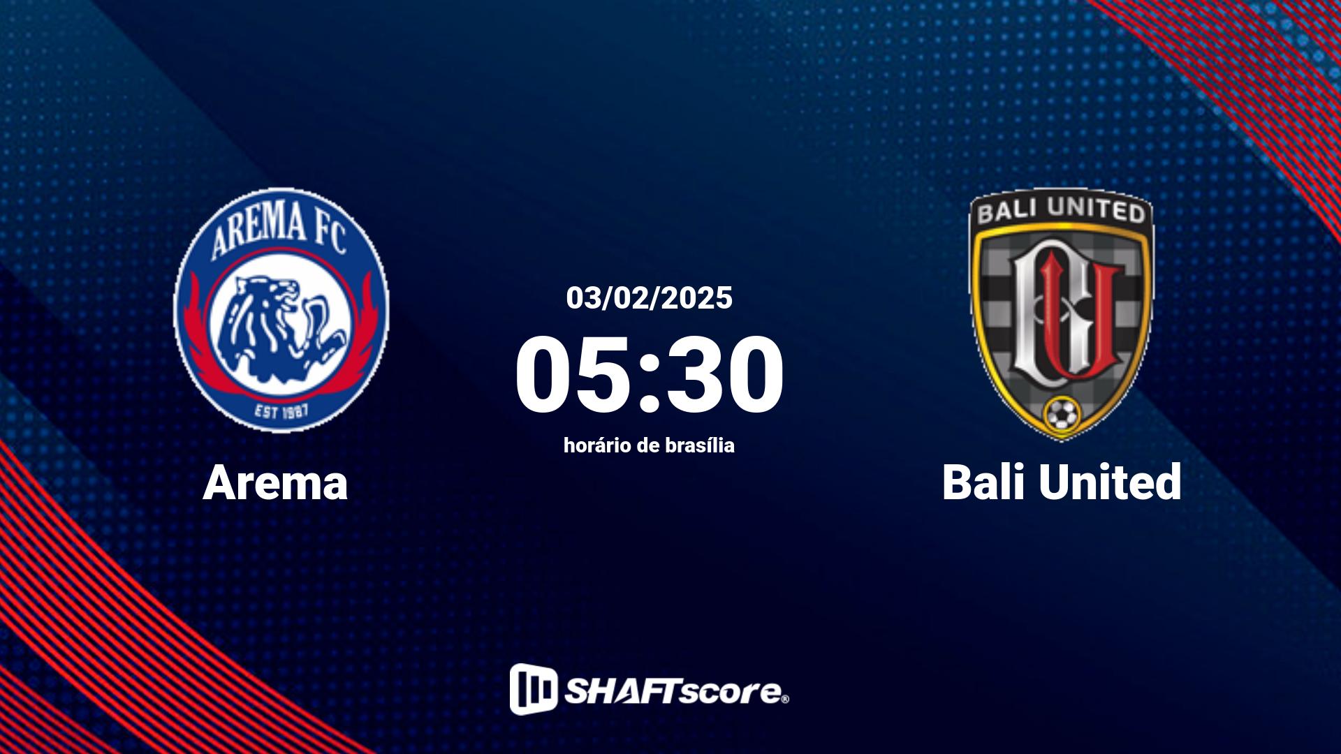 Estatísticas do jogo Arema vs Bali United 03.02 05:30