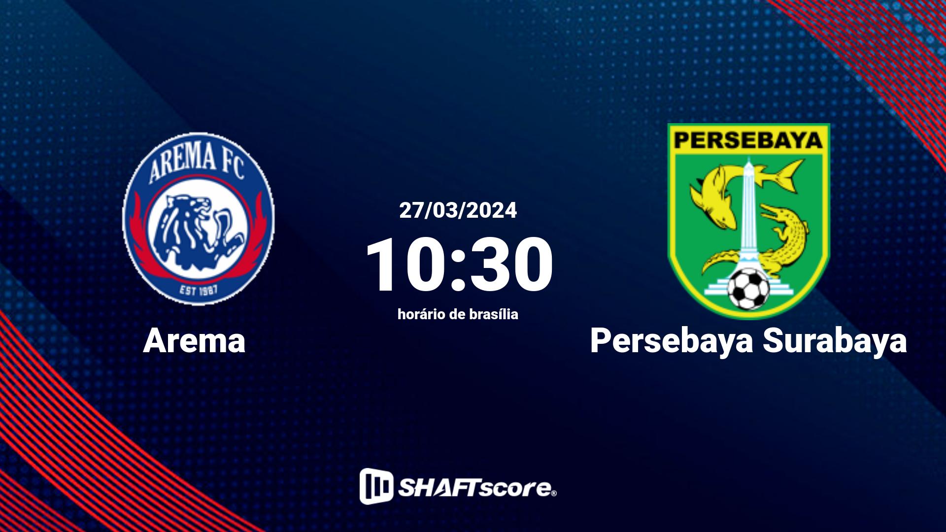 Estatísticas do jogo Arema vs Persebaya Surabaya 27.03 10:30