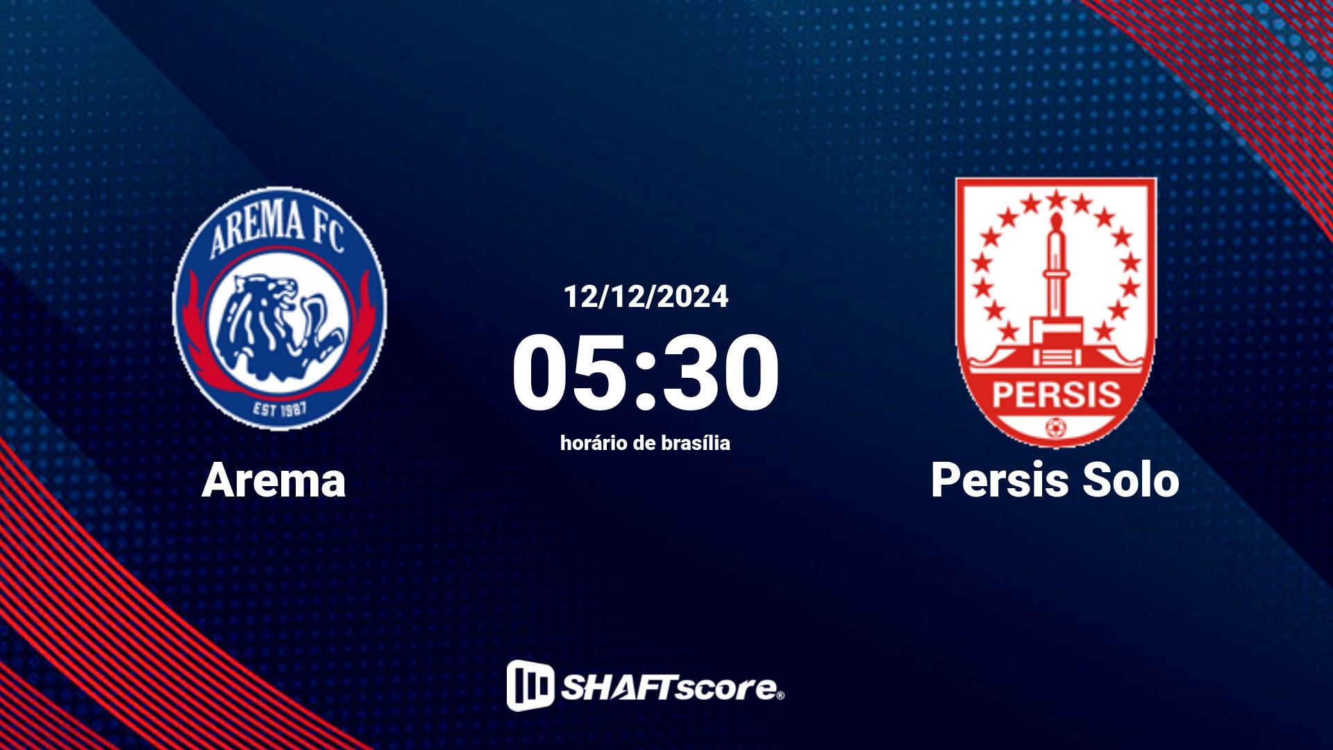 Estatísticas do jogo Arema vs Persis Solo 12.12 05:30