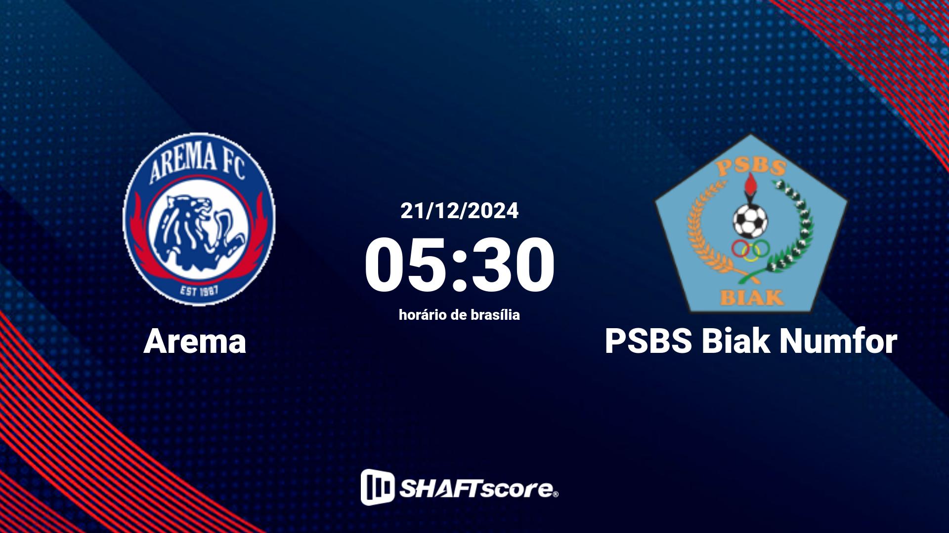 Estatísticas do jogo Arema vs PSBS Biak Numfor 21.12 05:30