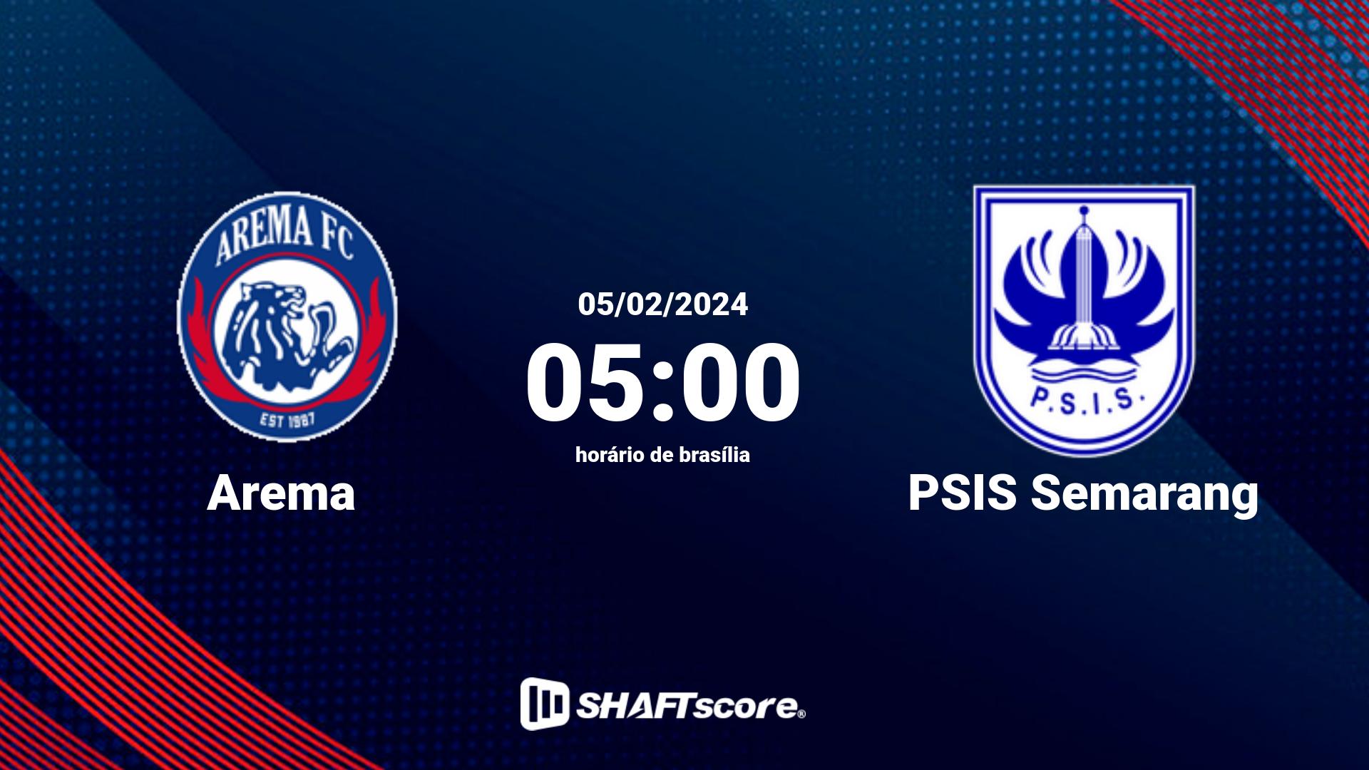 Estatísticas do jogo Arema vs PSIS Semarang 05.02 05:00