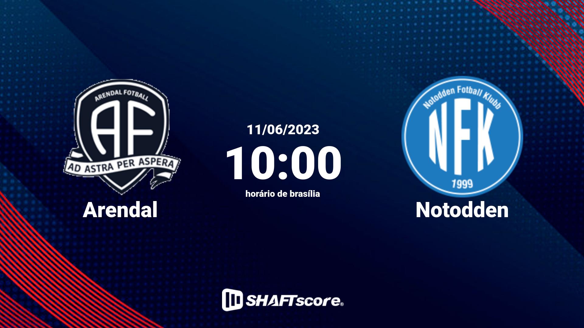 Estatísticas do jogo Arendal vs Notodden 11.06 10:00