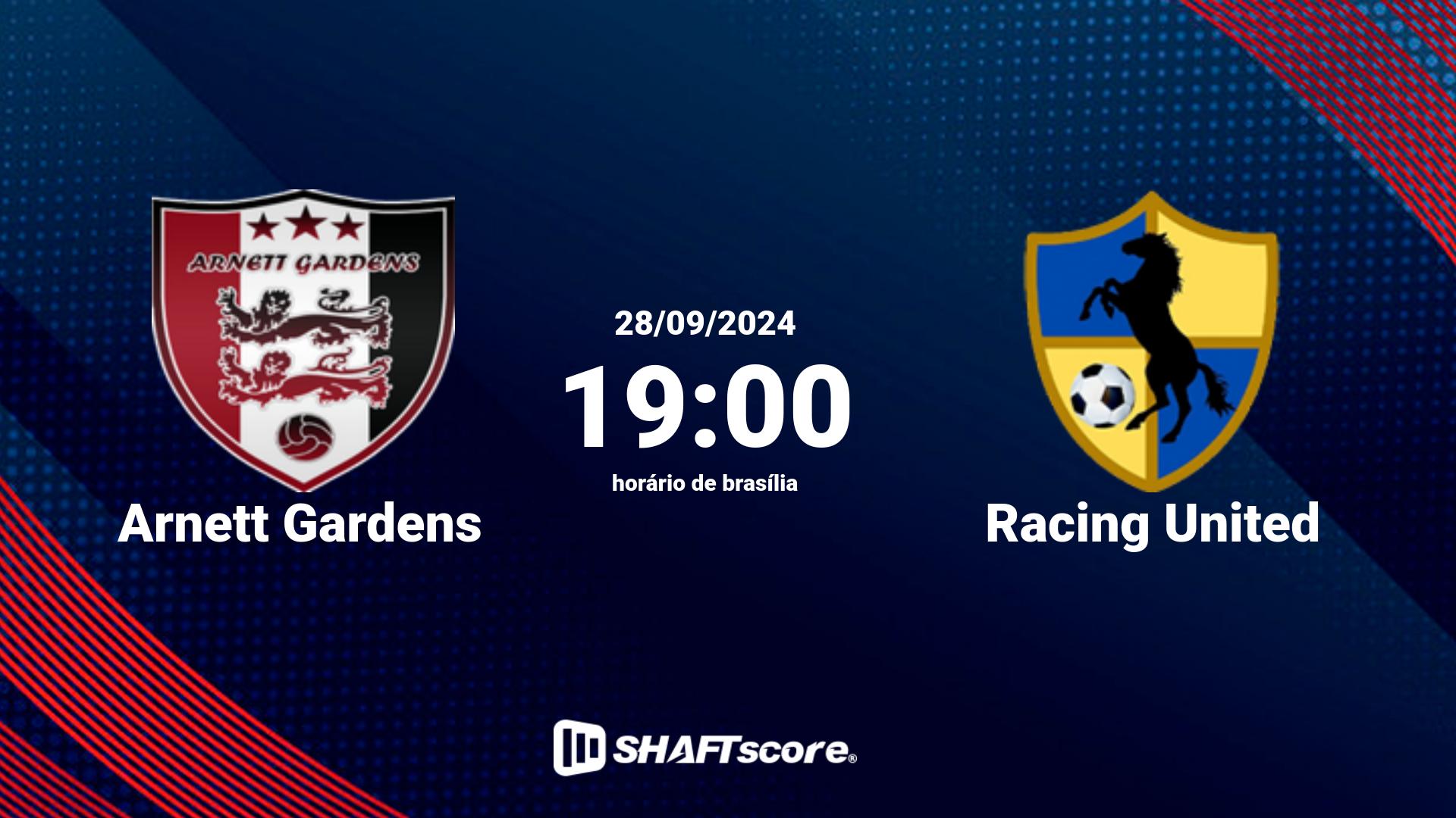 Estatísticas do jogo Arnett Gardens vs Racing United 29.09 21:30