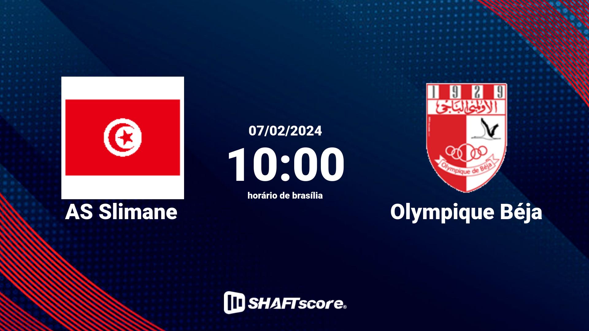 Estatísticas do jogo AS Slimane vs Olympique Béja 07.02 10:00