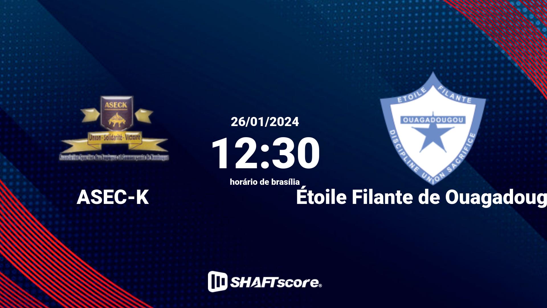 Estatísticas do jogo ASEC-K vs Étoile Filante de Ouagadougou 26.01 12:30