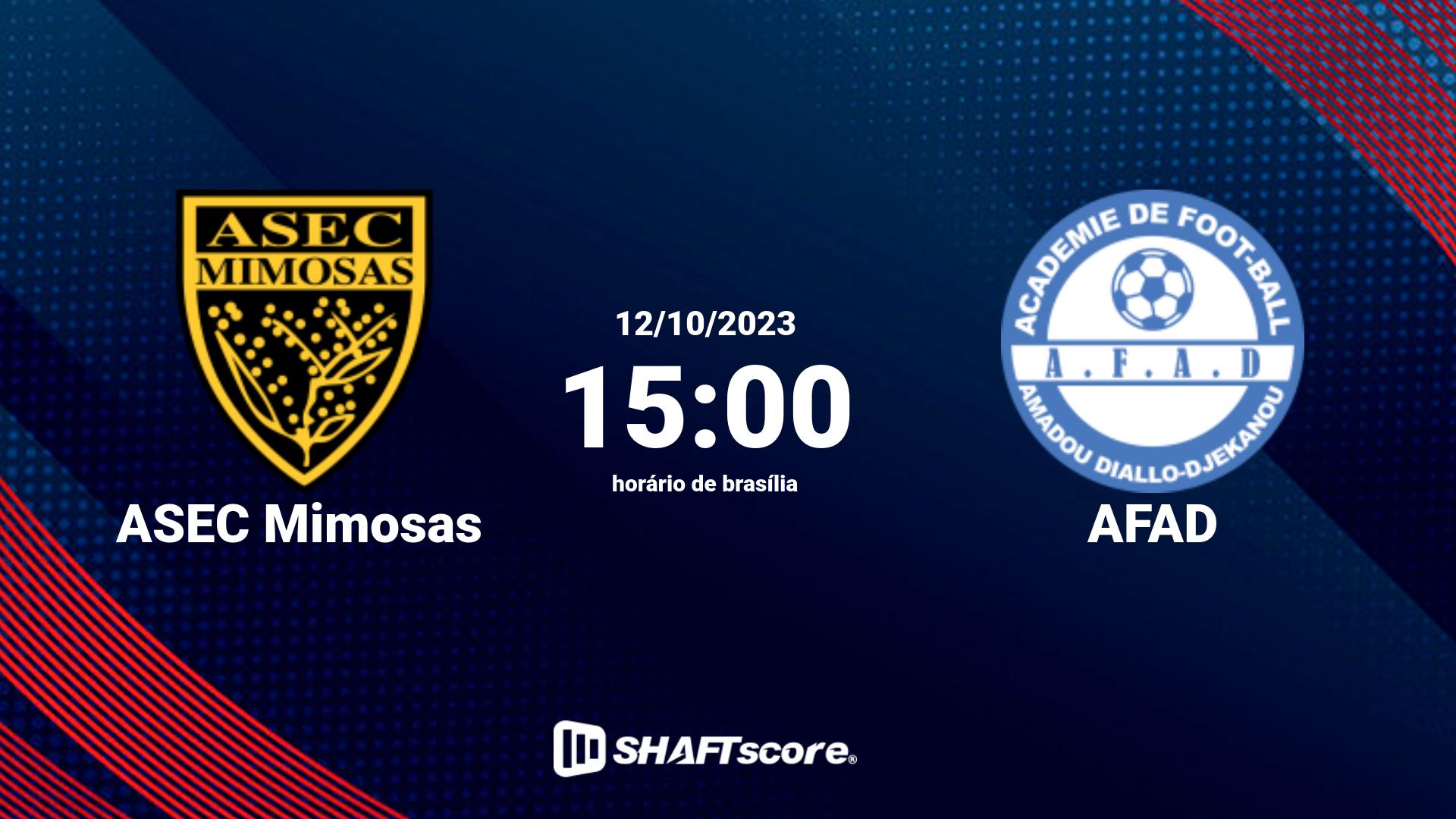 Estatísticas do jogo ASEC Mimosas vs AFAD 12.10 15:00