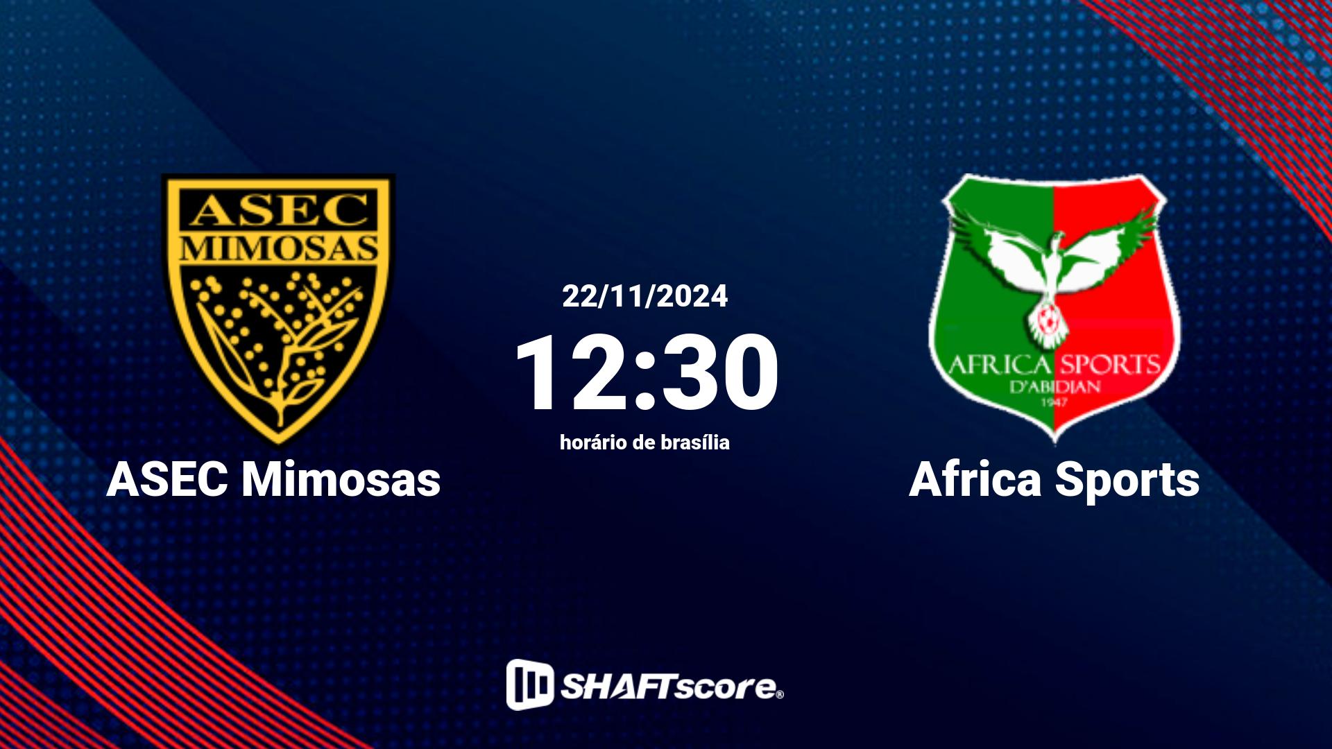 Estatísticas do jogo ASEC Mimosas vs Africa Sports 22.11 12:30