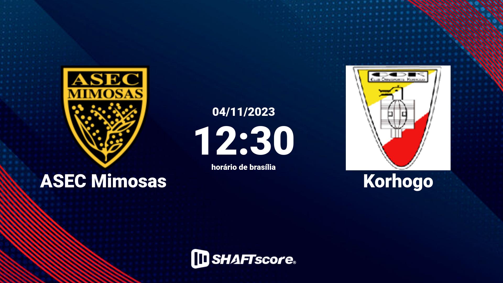 Estatísticas do jogo ASEC Mimosas vs Korhogo 04.11 12:30