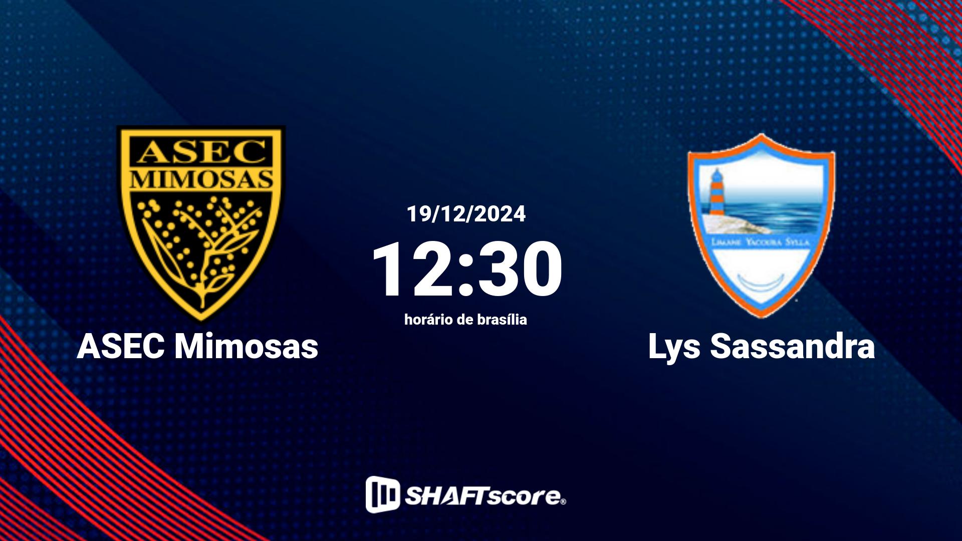 Estatísticas do jogo ASEC Mimosas vs Lys Sassandra 19.12 12:30