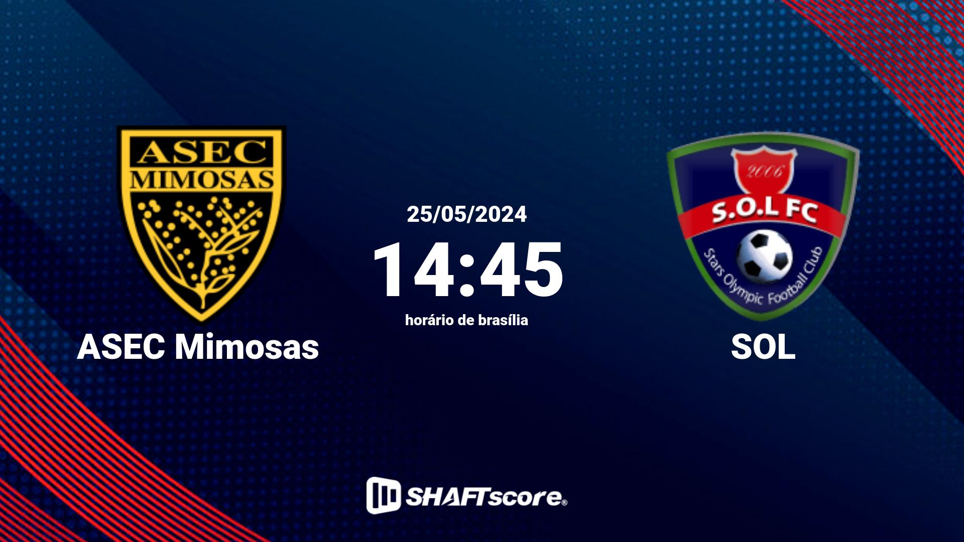 Estatísticas do jogo ASEC Mimosas vs SOL 25.05 14:45