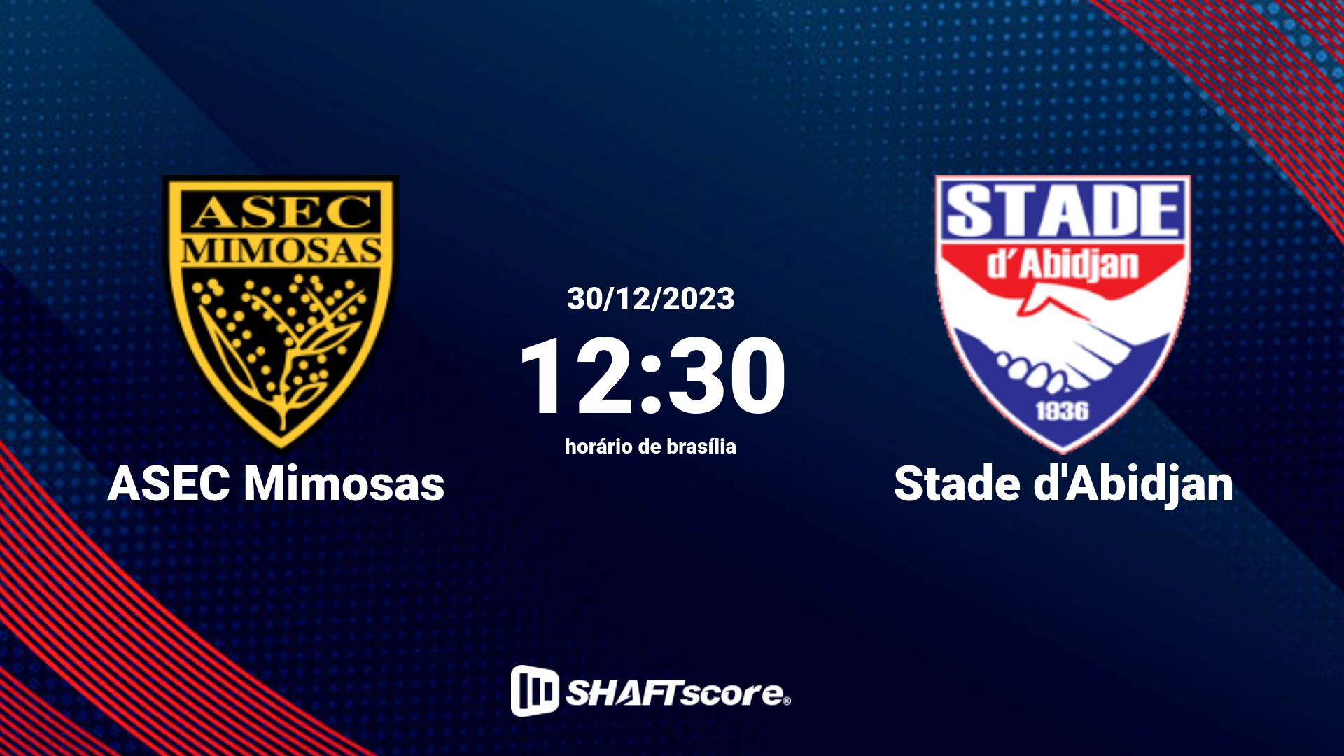 Estatísticas do jogo ASEC Mimosas vs Stade d'Abidjan 30.12 12:30