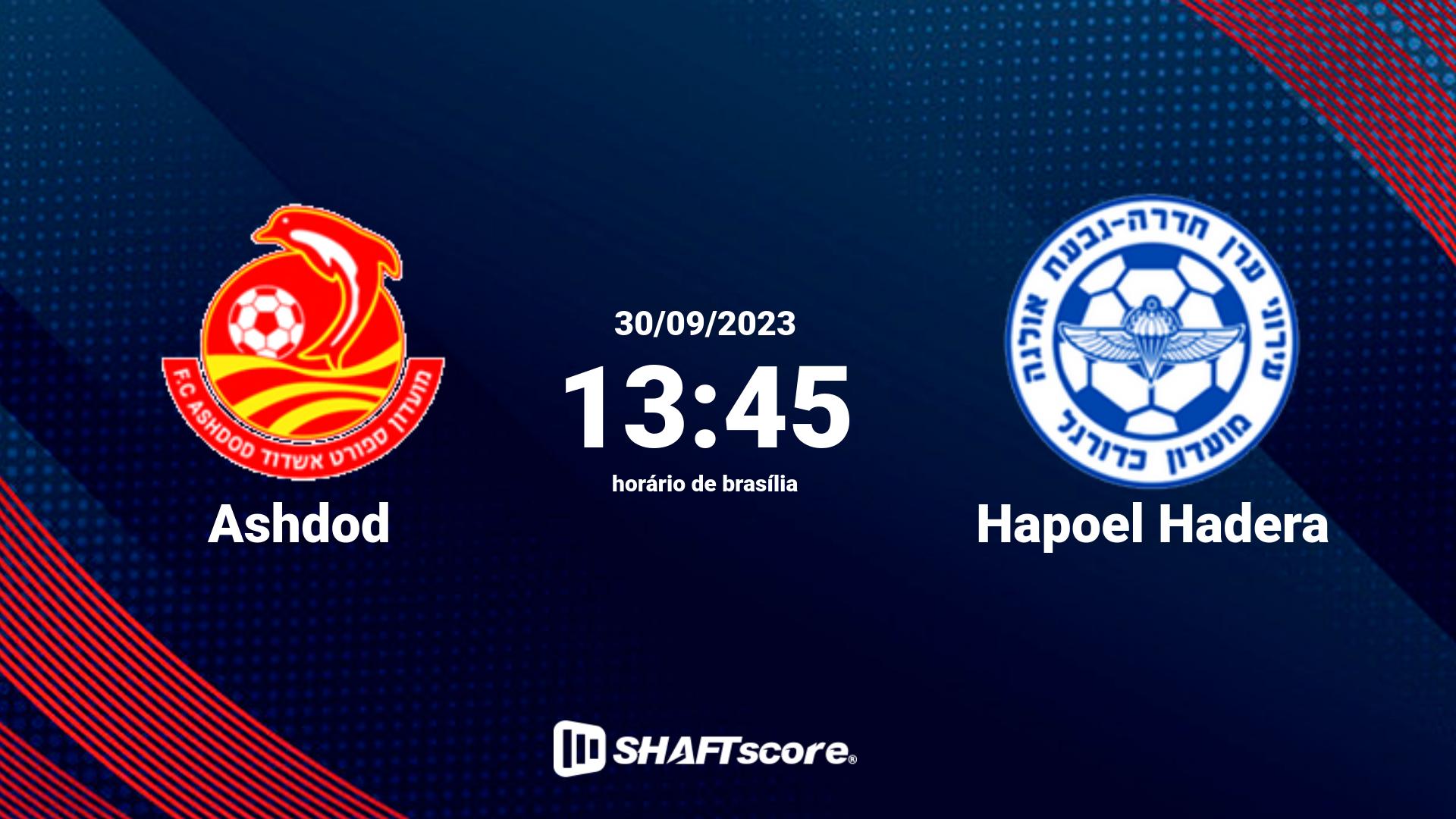 Estatísticas do jogo Ashdod vs Hapoel Hadera 30.09 13:45