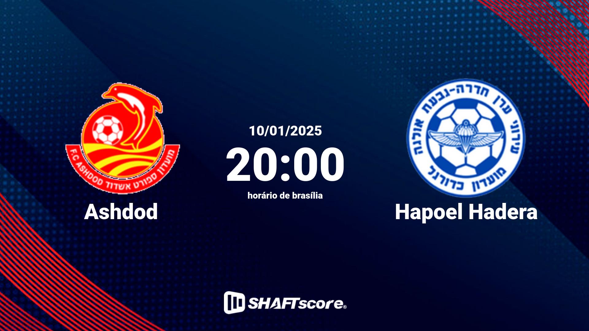 Estatísticas do jogo Ashdod vs Hapoel Hadera 10.01 20:00