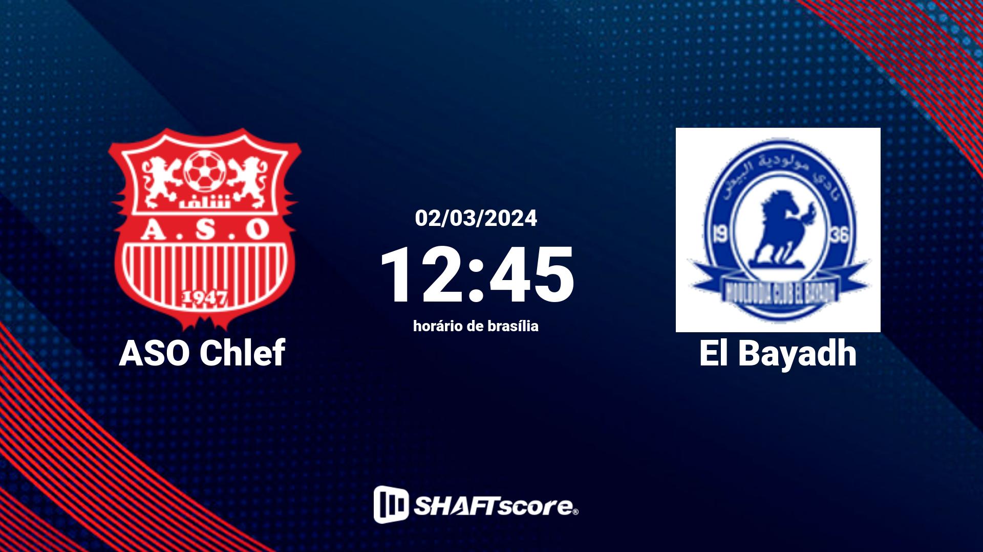 Estatísticas do jogo ASO Chlef vs El Bayadh 02.03 12:45