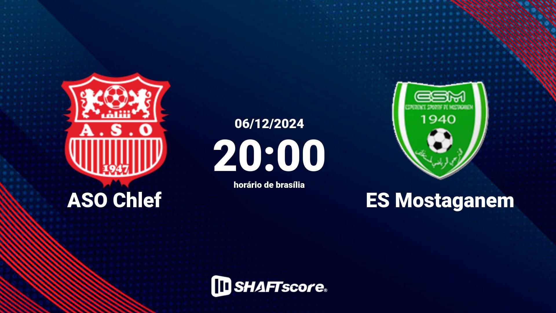 Estatísticas do jogo ASO Chlef vs ES Mostaganem 06.12 20:00