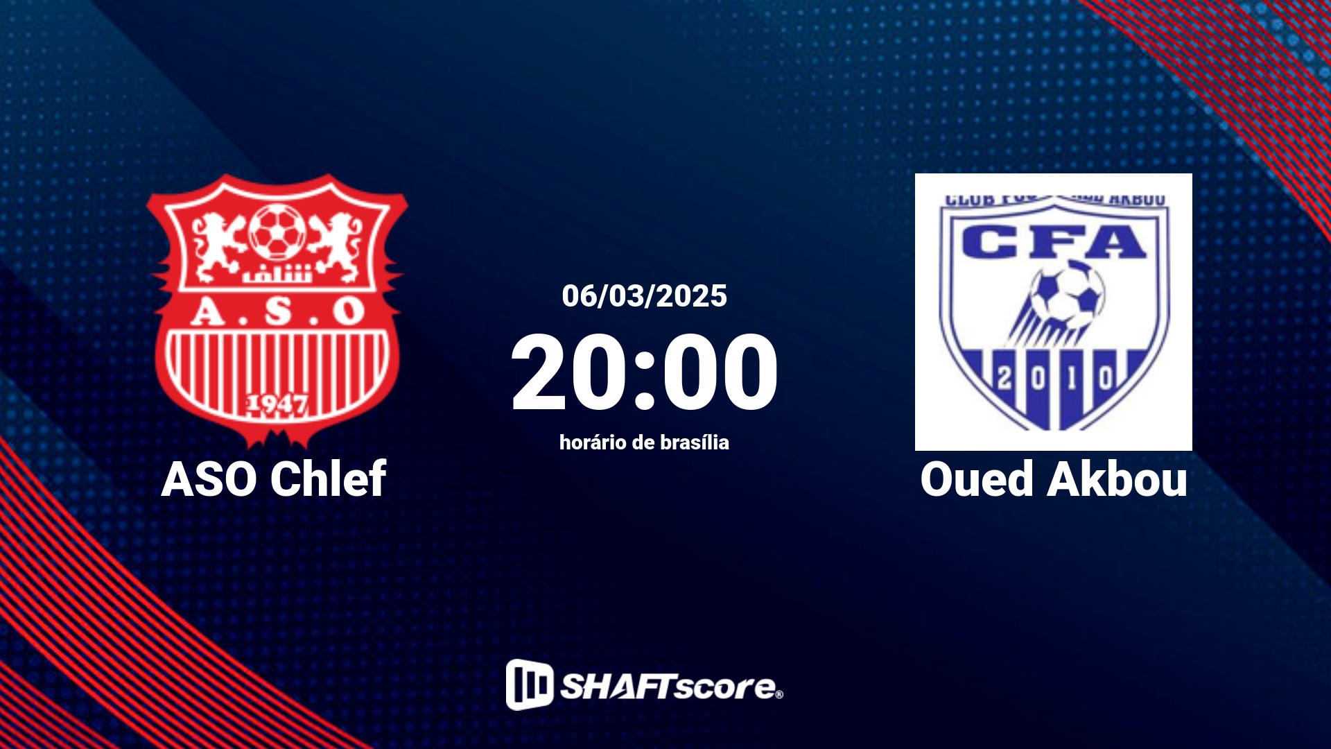 Estatísticas do jogo ASO Chlef vs Oued Akbou 06.03 20:00