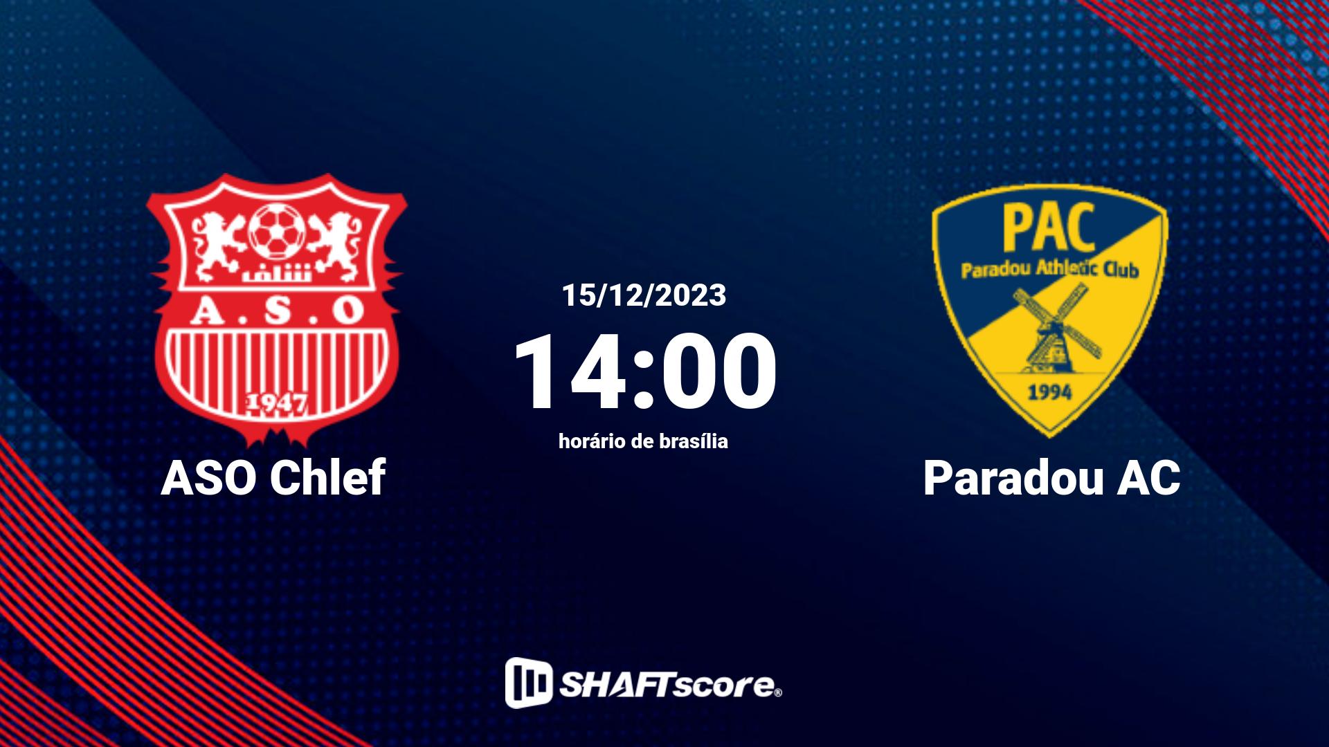 Estatísticas do jogo ASO Chlef vs Paradou AC 15.12 14:00