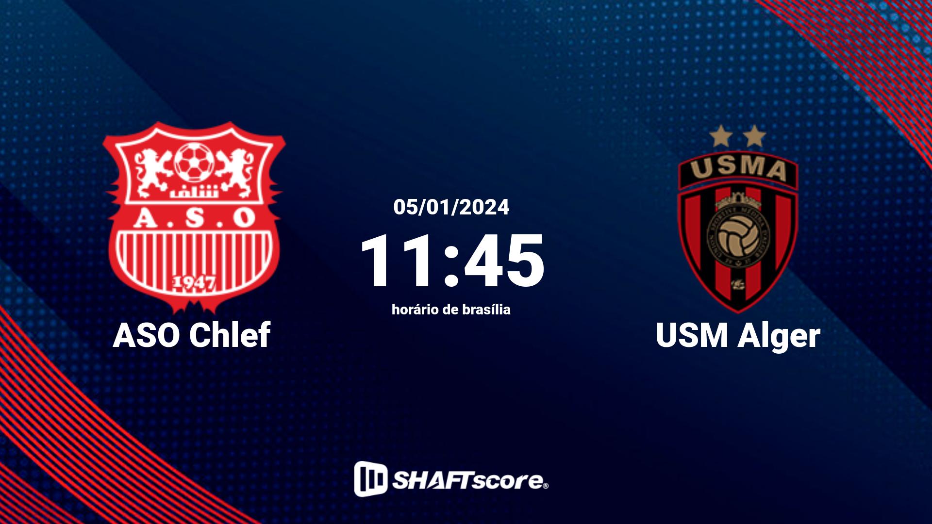 Estatísticas do jogo ASO Chlef vs USM Alger 05.01 11:45