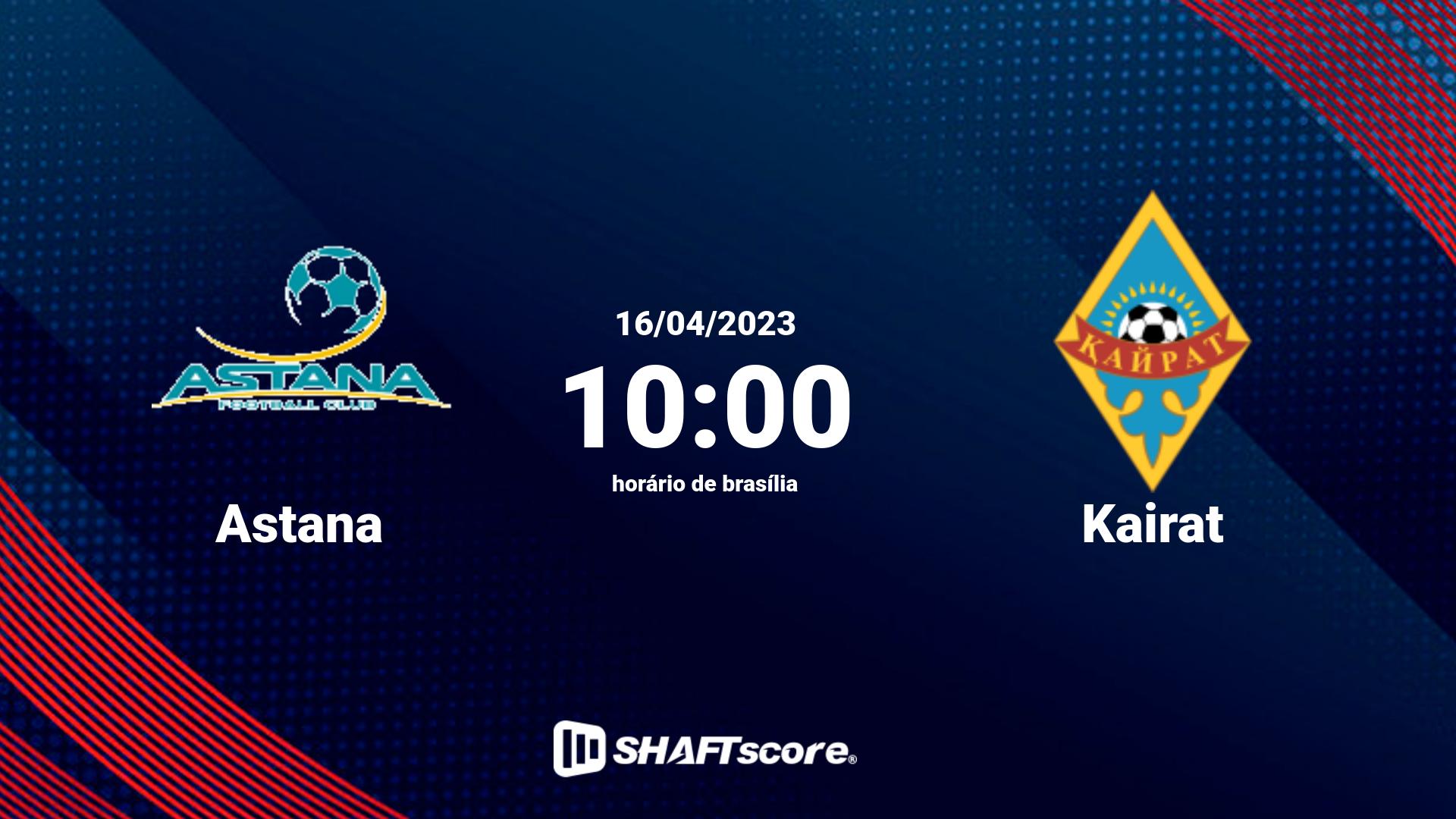 Estatísticas do jogo Astana vs Kairat 16.04 10:00